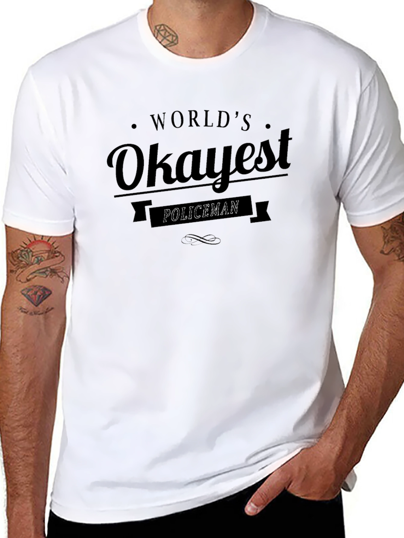 Worlds Okayest Policeman T-Shirt - Novelty Graphic Tee