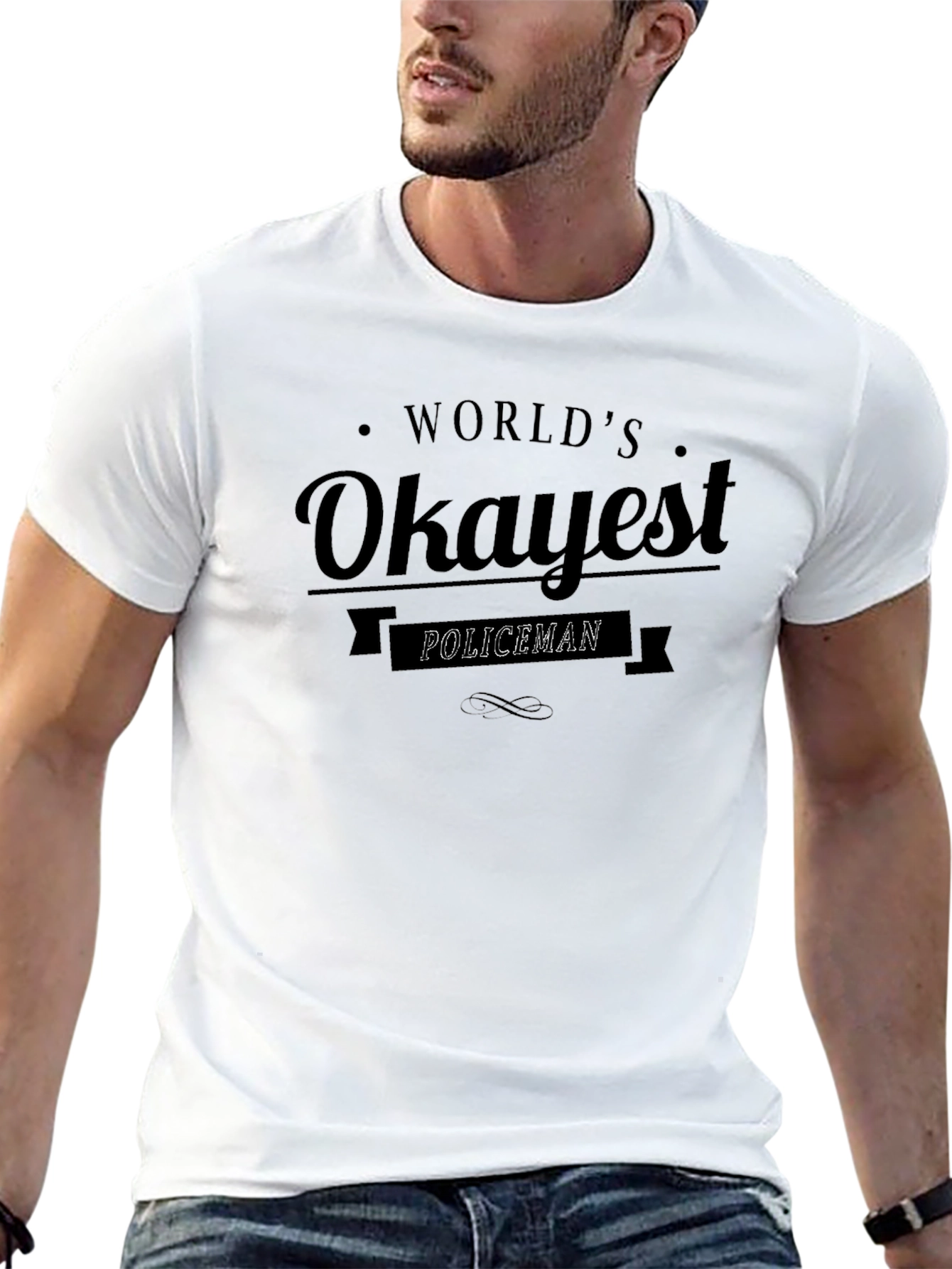 Worlds Okayest Policeman T-Shirt - Novelty Graphic Tee