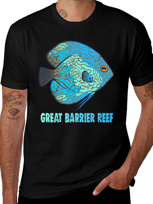 Great Barrier Reef Fish Graphic Tee - Black Cotton