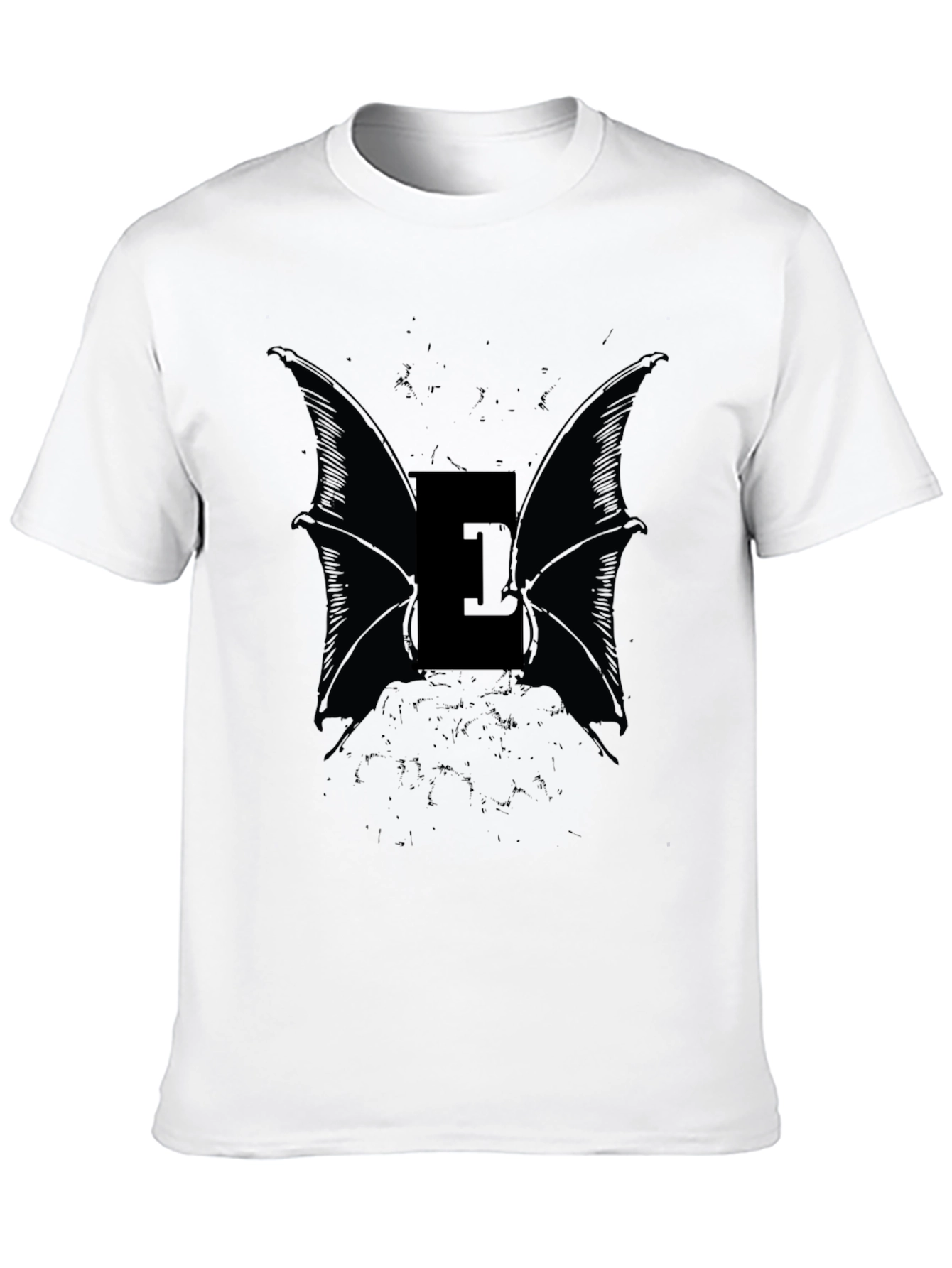 Eerie Bat Wing Letter E Black T-Shirt