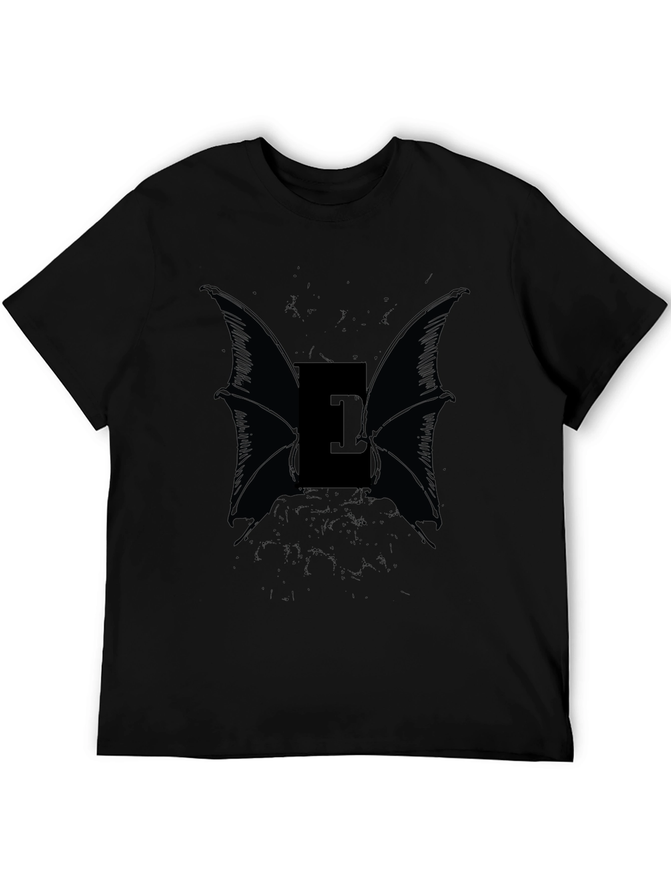 Eerie Bat Wing Letter E Black T-Shirt
