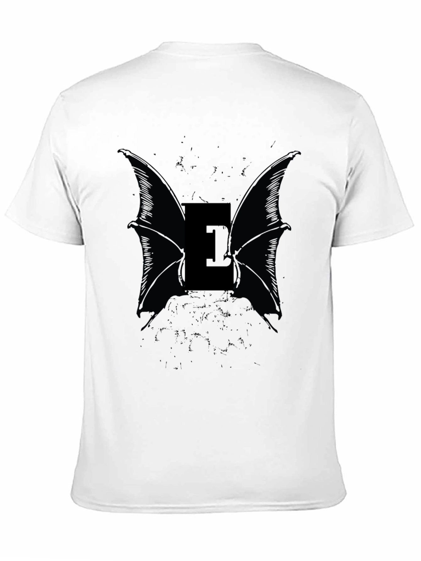 Eerie Bat Wing Letter E Black T-Shirt
