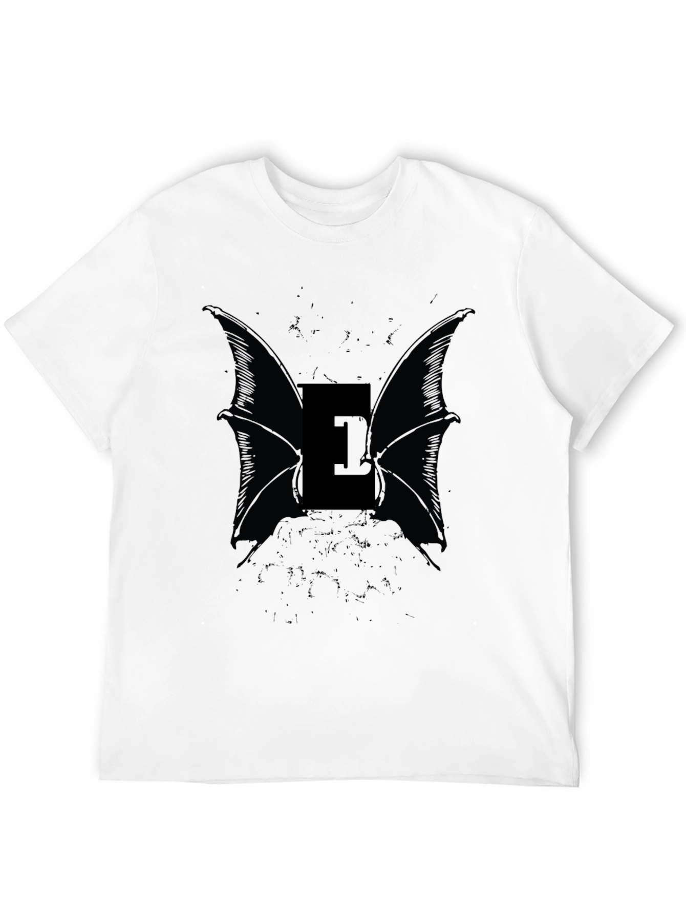 Eerie Bat Wing Letter E Black T-Shirt