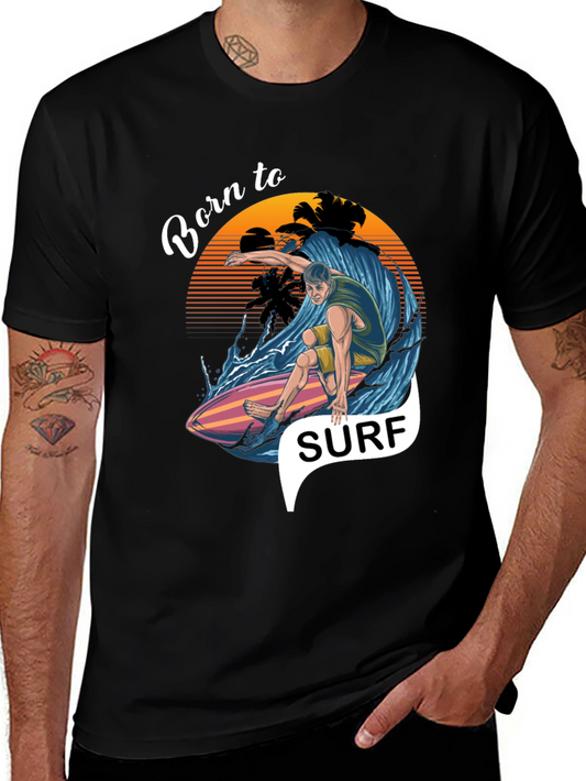 Born to Surf Graphic Tee - Black Cotton T-Shirt