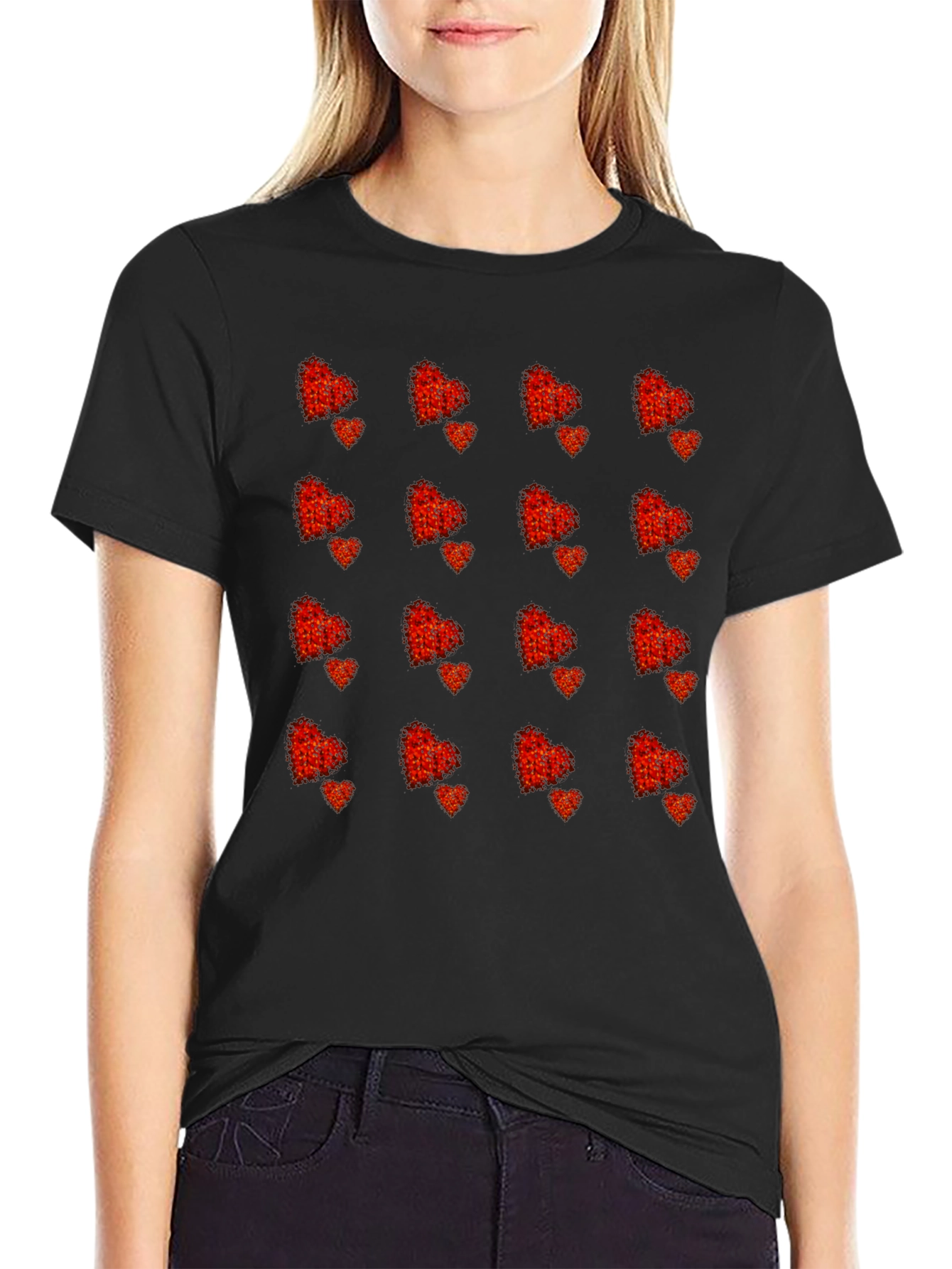 Heart Pattern Tee - Stylish Black T-Shirt