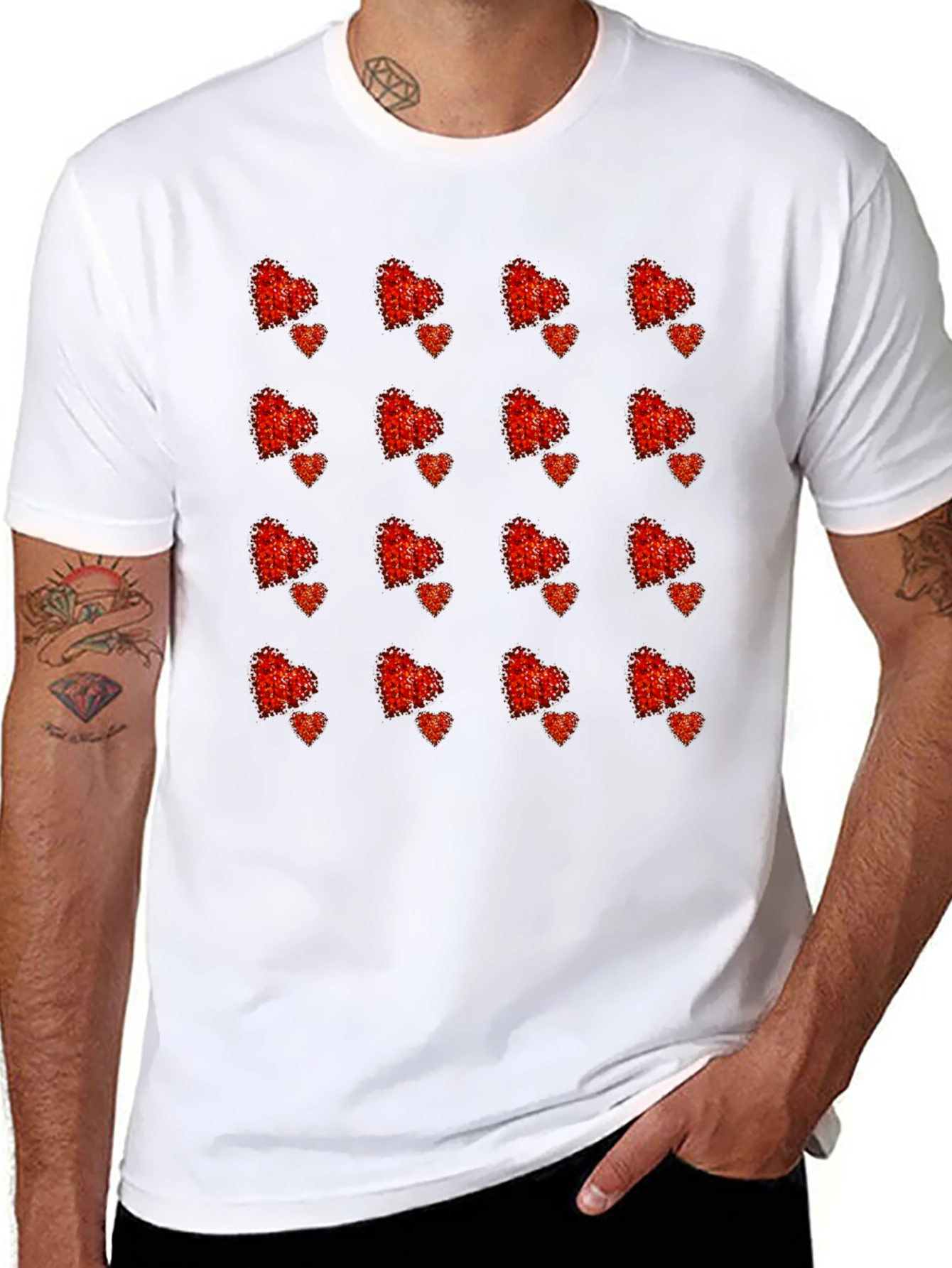 Heart Pattern Tee - Stylish Black T-Shirt