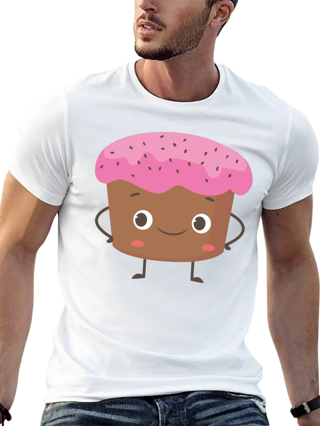 Cute Cartoon Cupcake Black T-Shirt