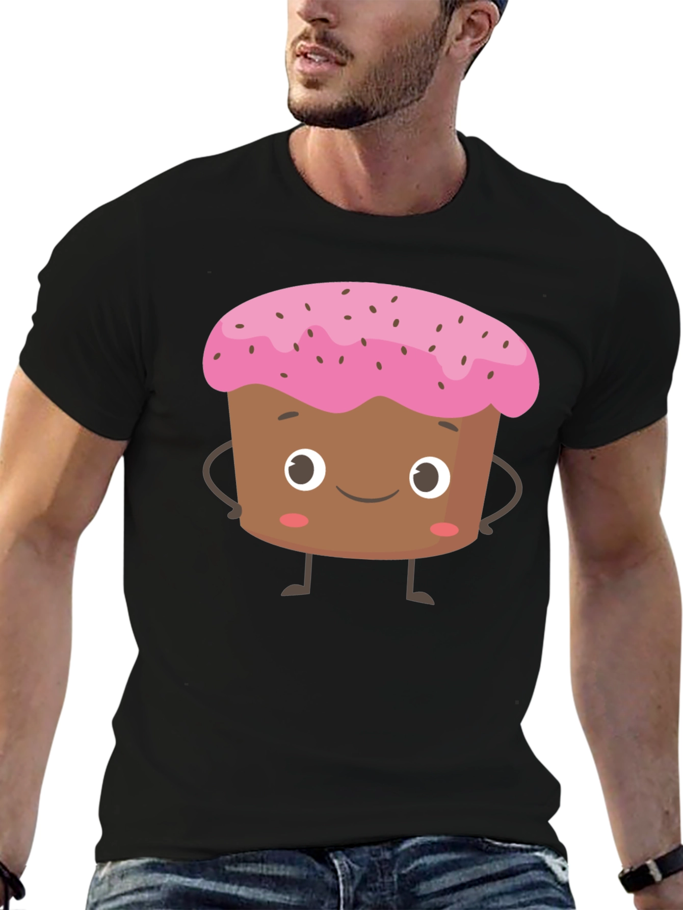 Cute Cartoon Cupcake Black T-Shirt