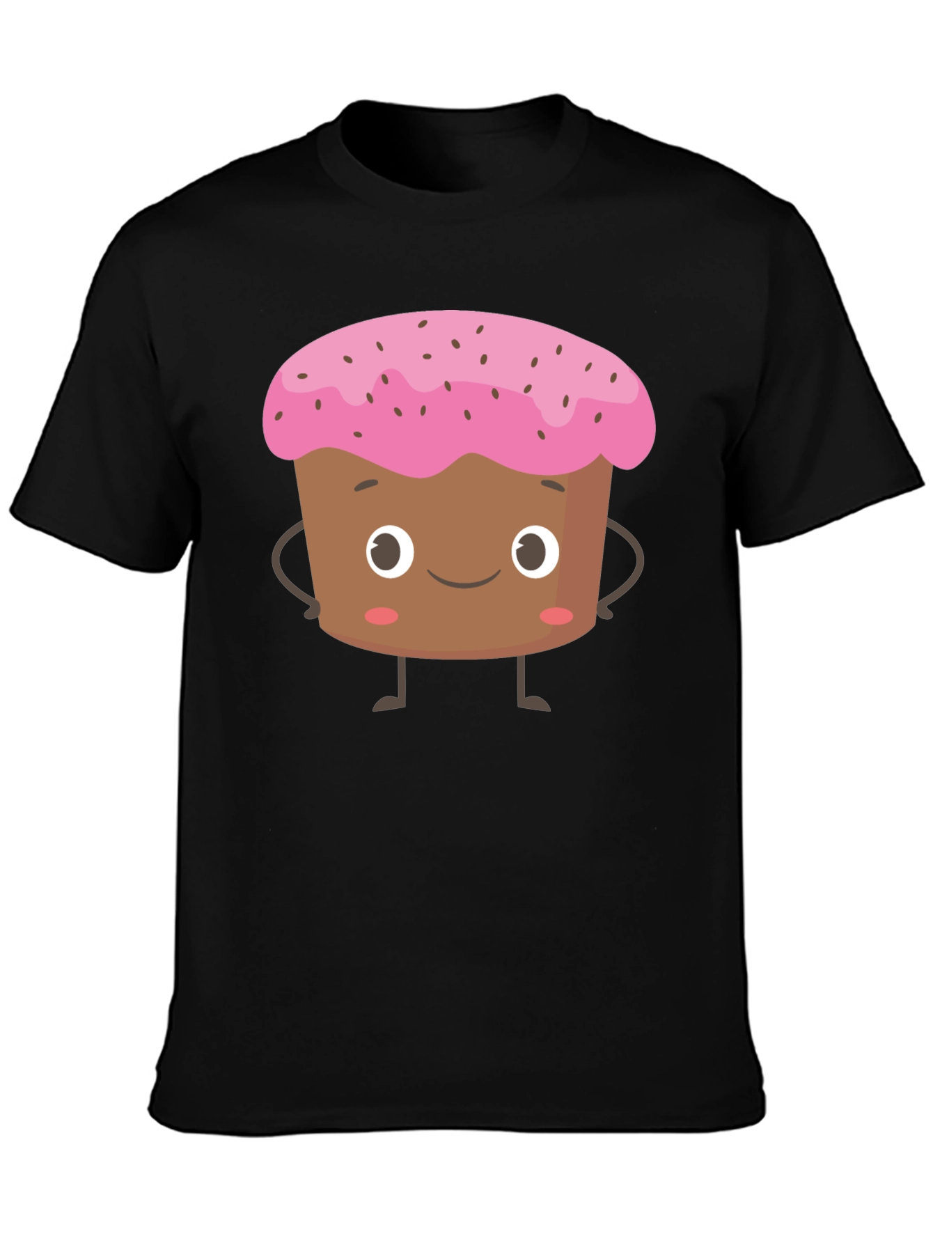 Cute Cartoon Cupcake Black T-Shirt