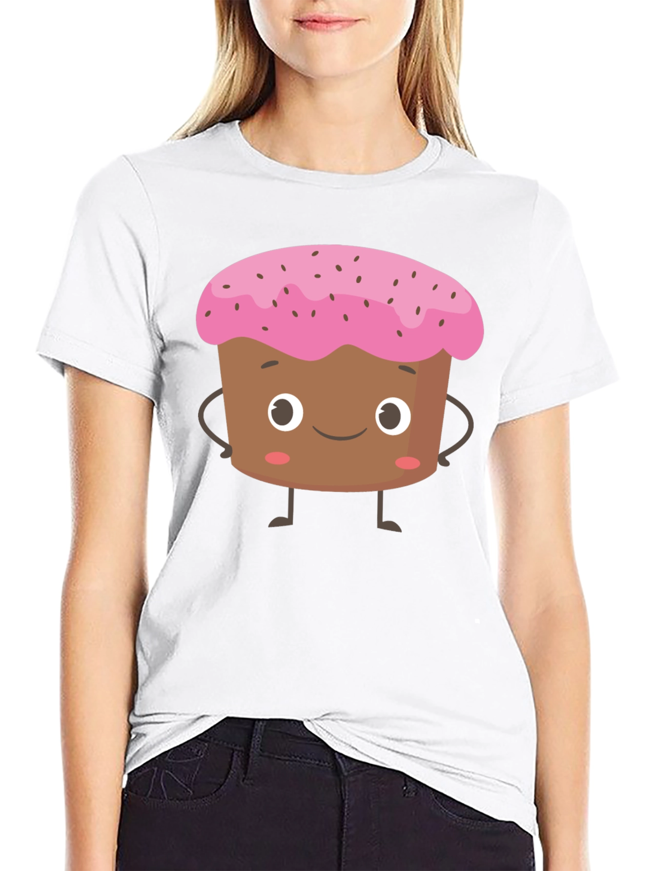 Cute Cartoon Cupcake Black T-Shirt