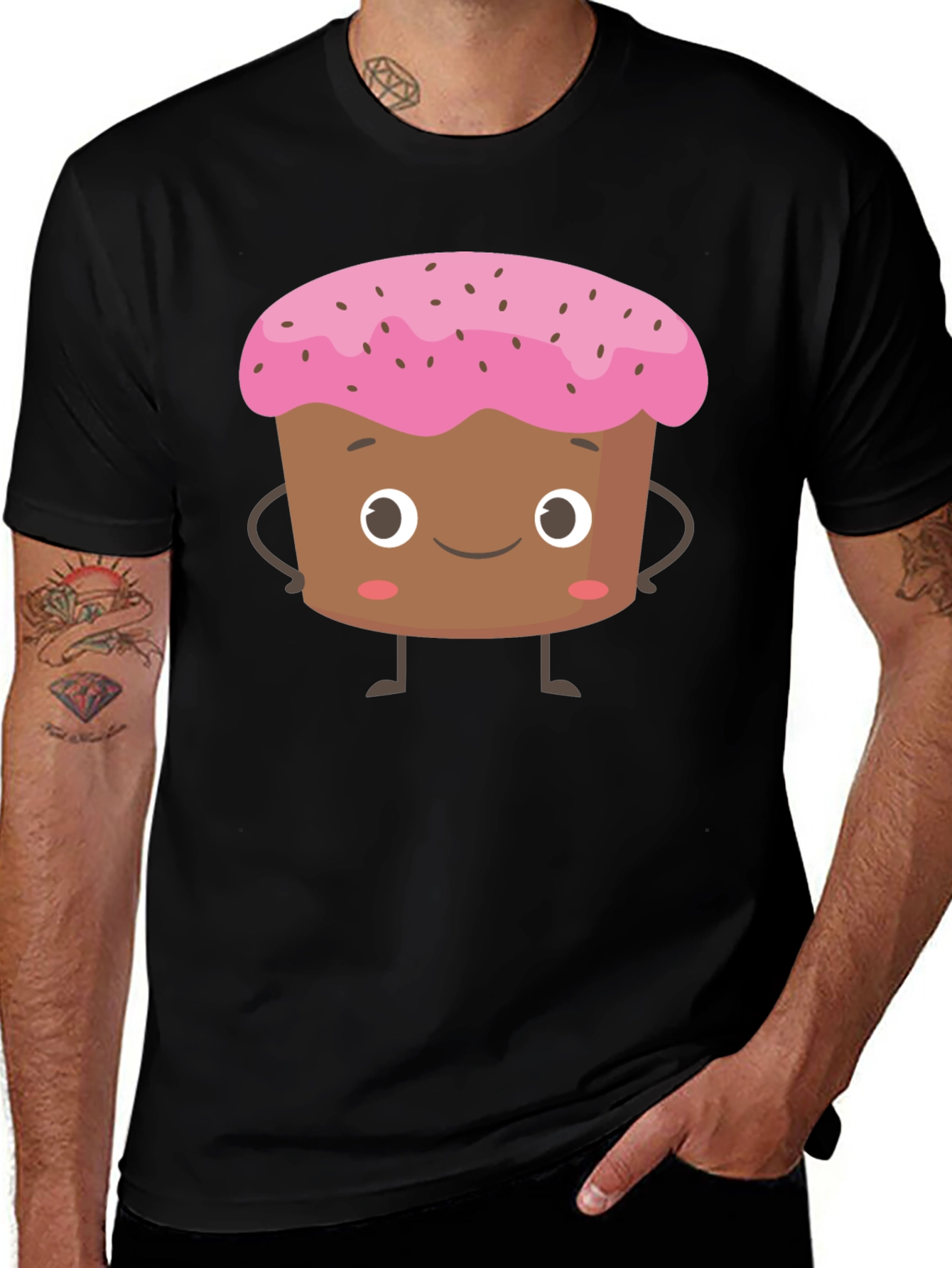 Cute Cartoon Cupcake Black T-Shirt