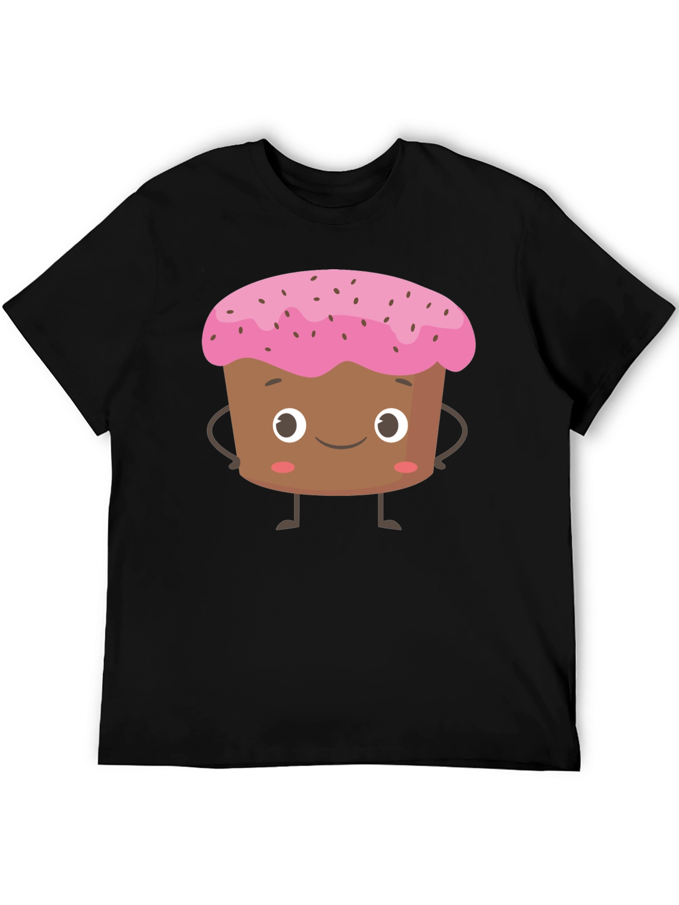 Cute Cartoon Cupcake Black T-Shirt