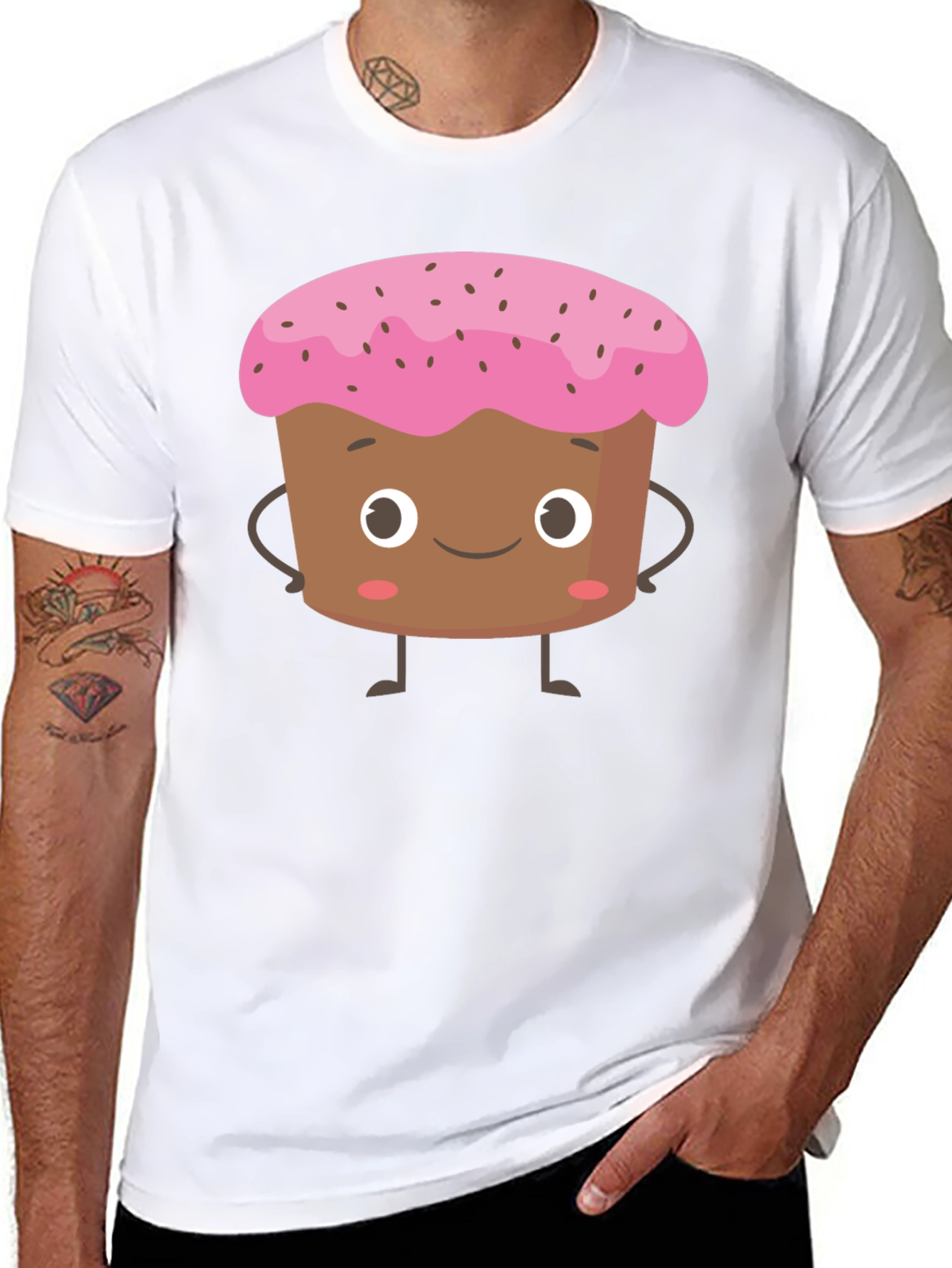 Cute Cartoon Cupcake Black T-Shirt