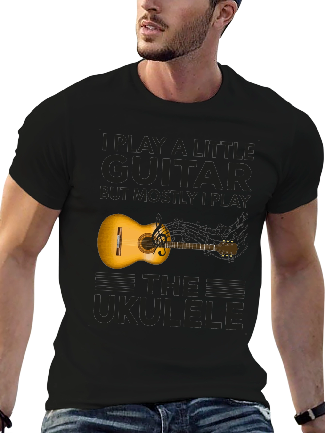 Ukulele Player T-Shirt: I Play Guitar But Mostly Ukulele