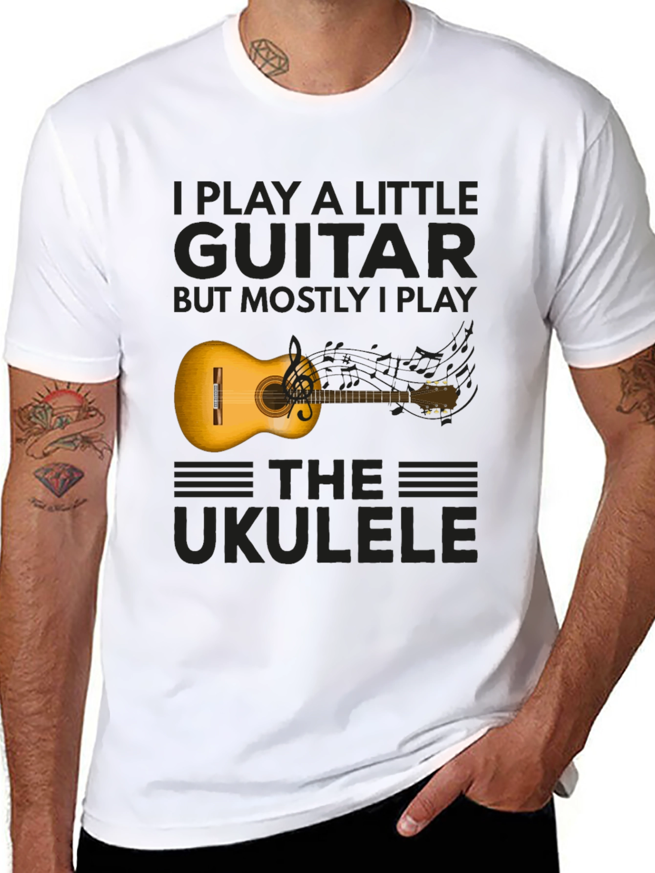 Ukulele Player T-Shirt: I Play Guitar But Mostly Ukulele