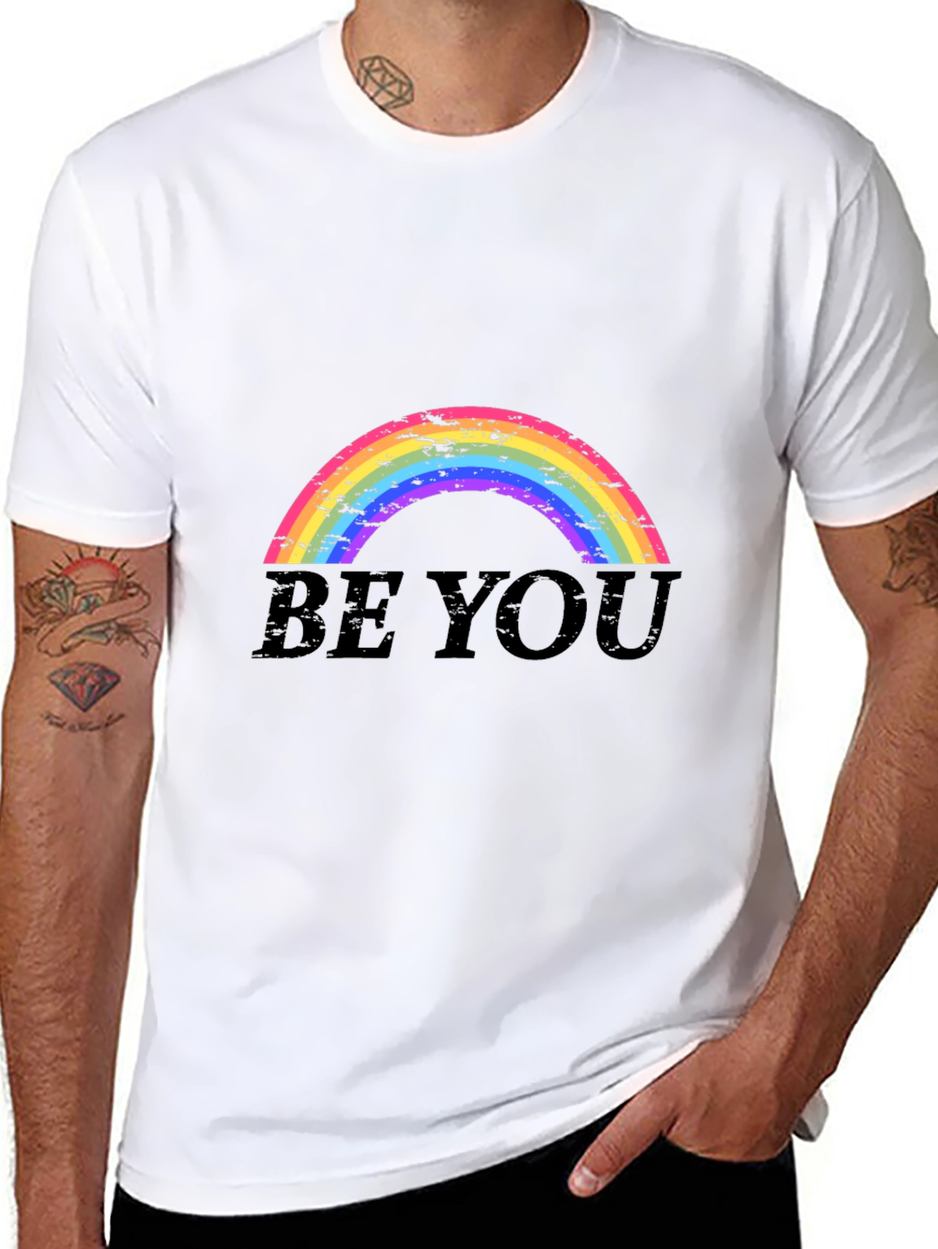 Be You Rainbow Graphic Tee - Black Cotton Shirt