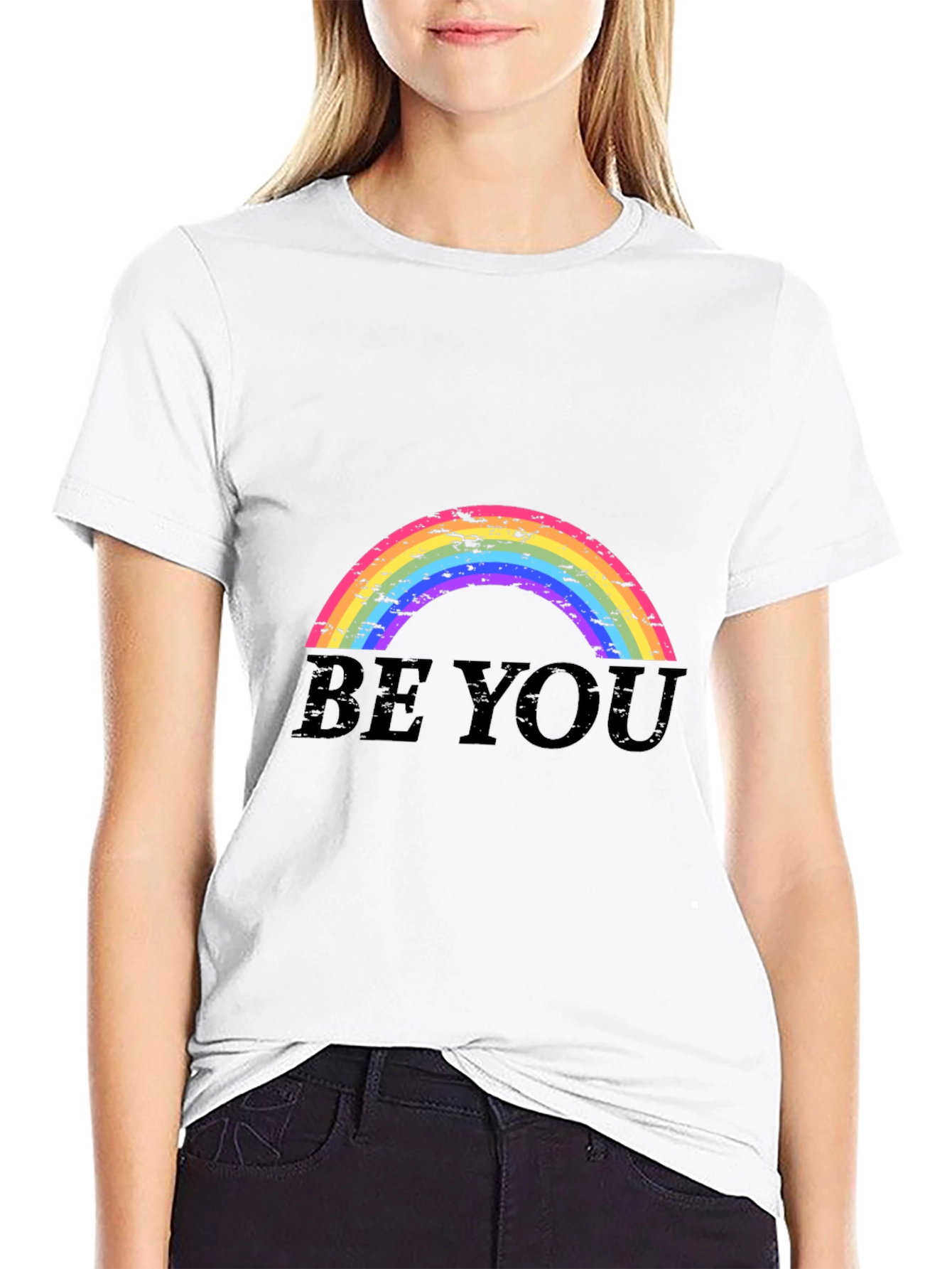 Be You Rainbow Graphic Tee - Black Cotton Shirt