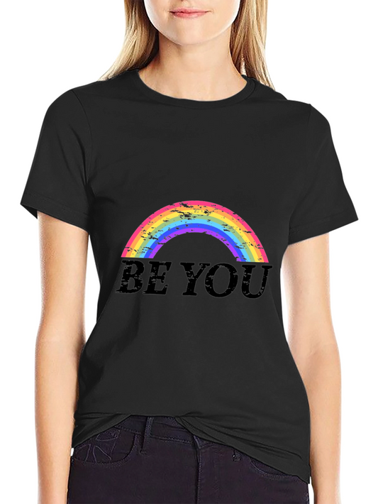 Be You Rainbow Graphic Tee - Black Cotton Shirt
