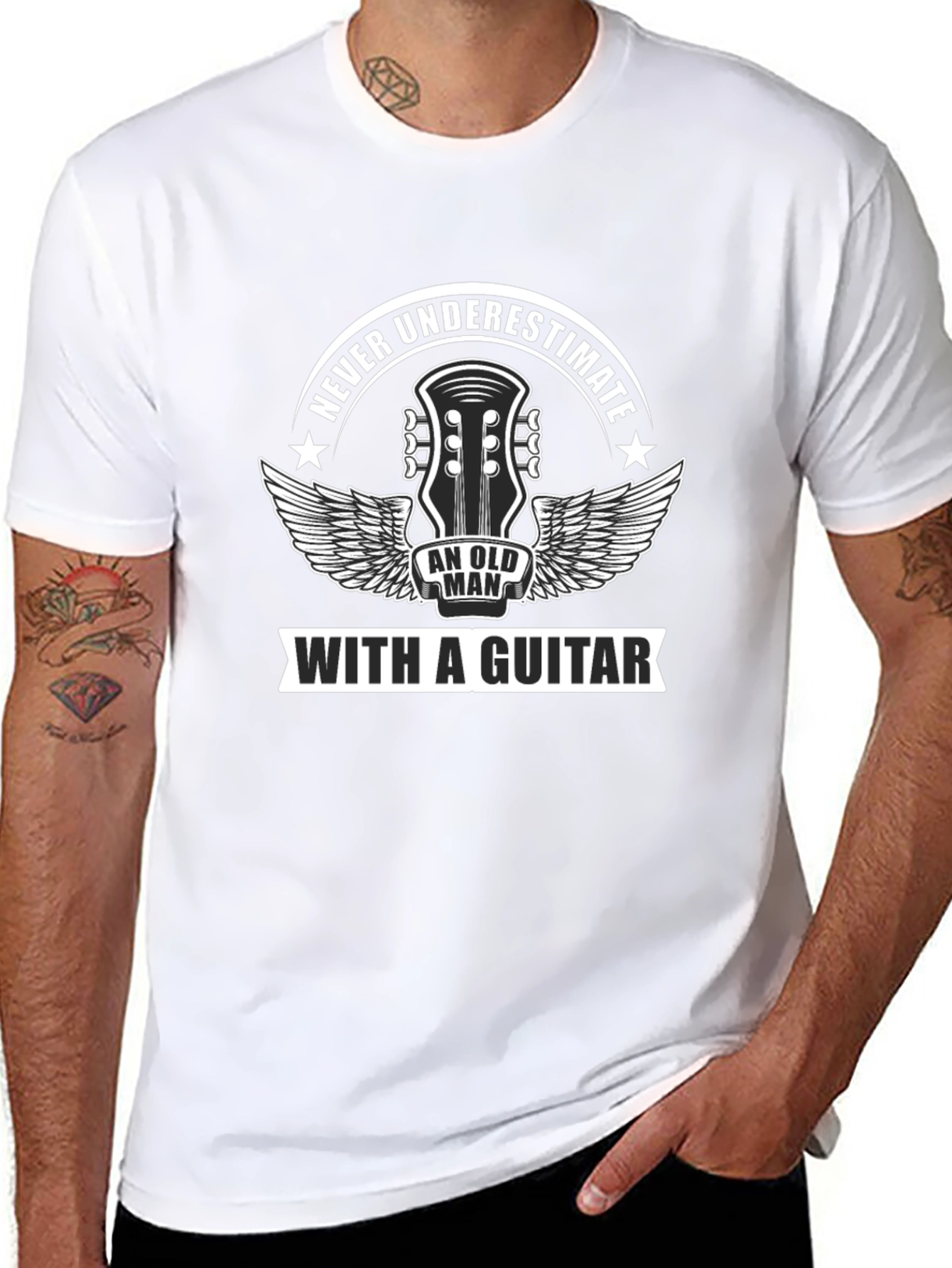 Never Underestimate Old Man Guitar T-Shirt