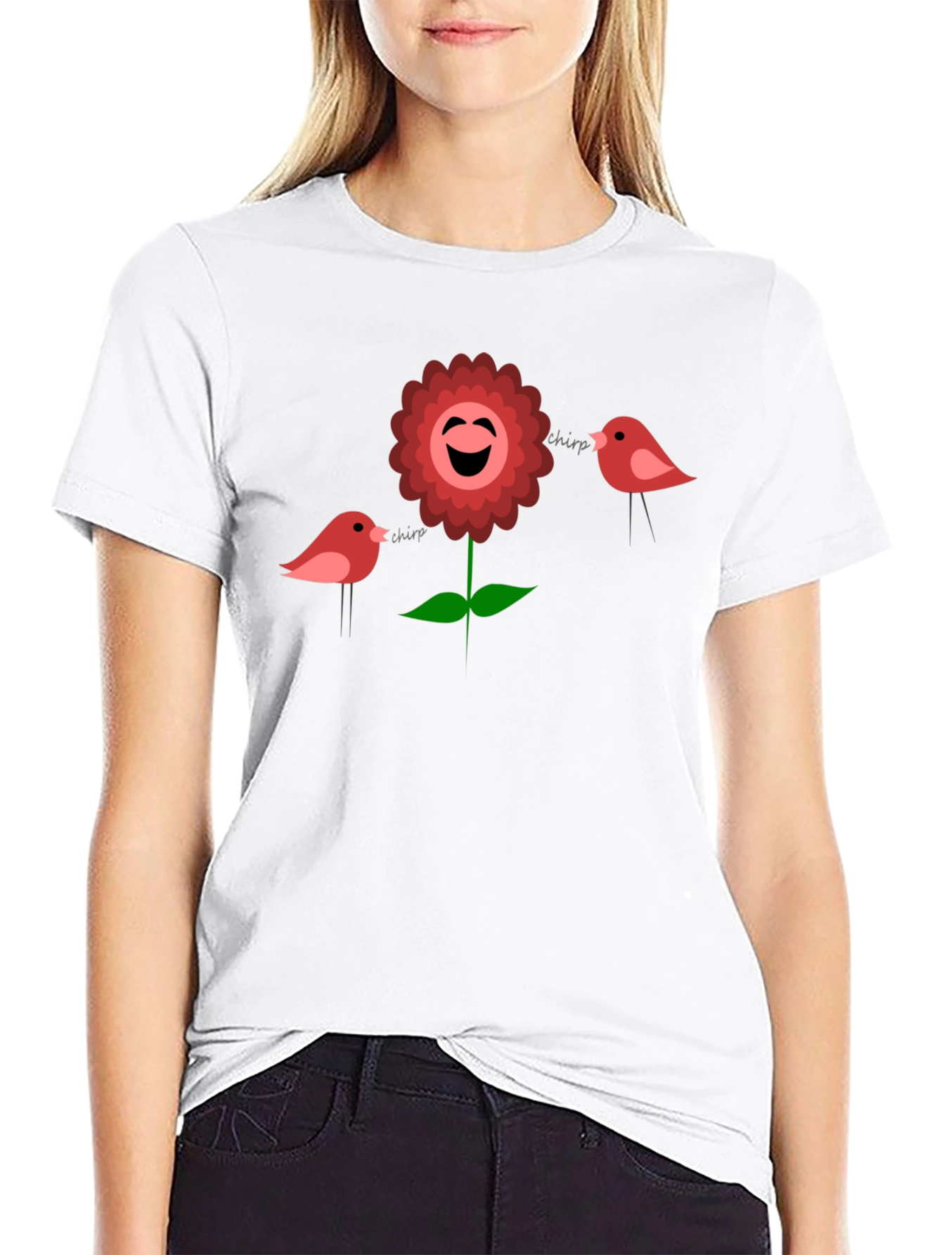 Cheerful Flower & Birds Graphic Tee