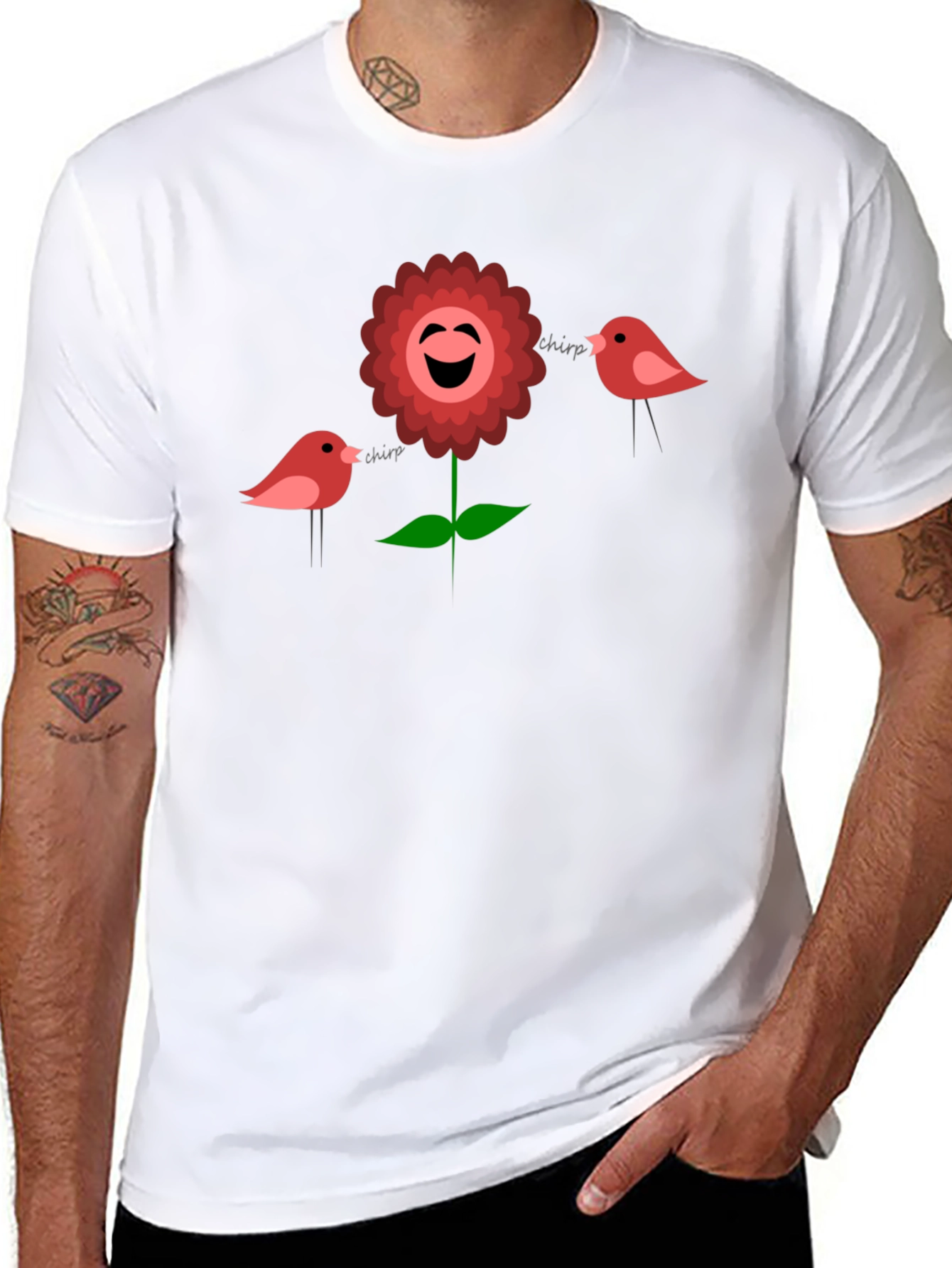 Cheerful Flower & Birds Graphic Tee