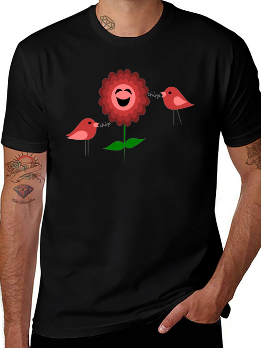 Cheerful Flower & Birds Graphic Tee