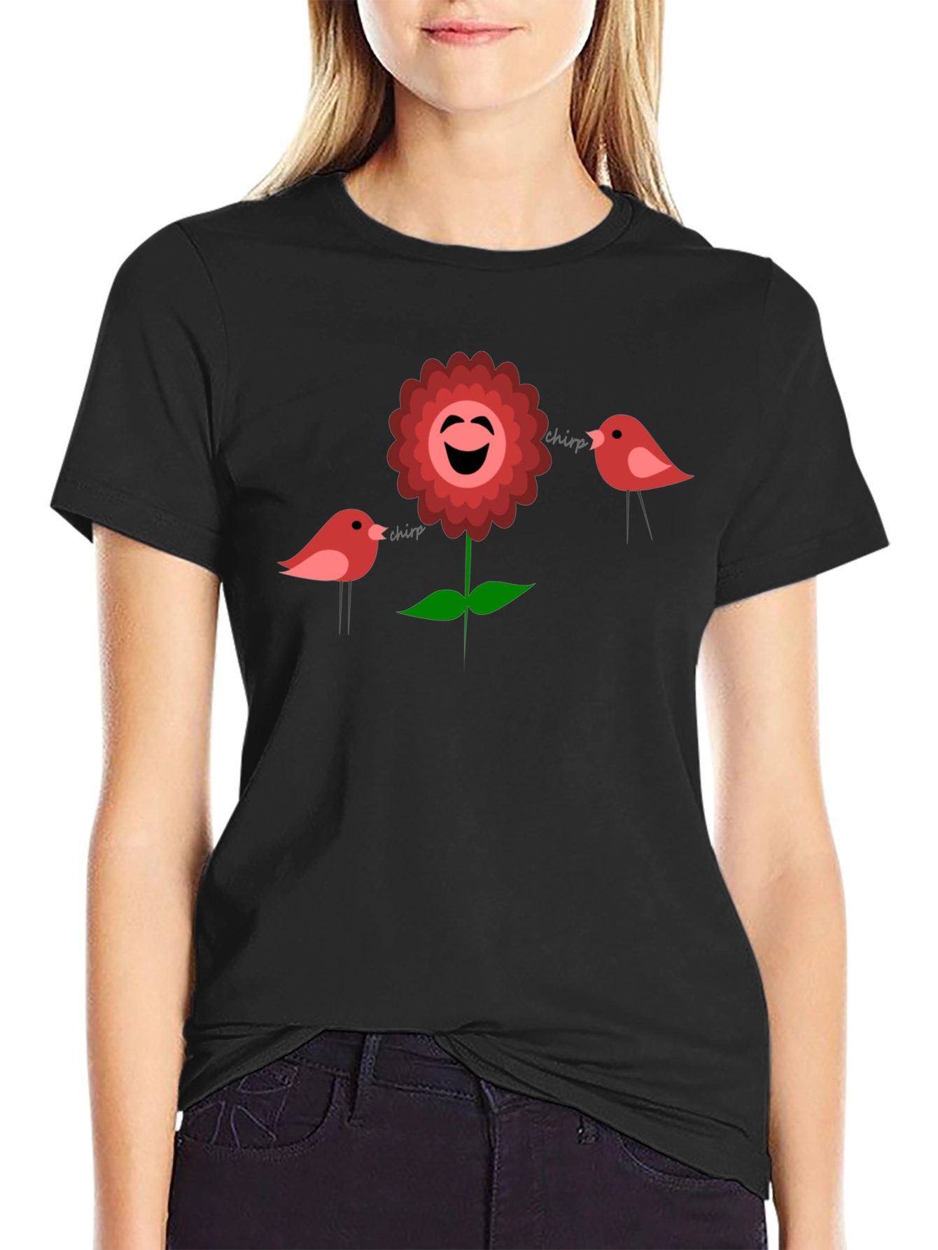 Cheerful Flower & Birds Graphic Tee