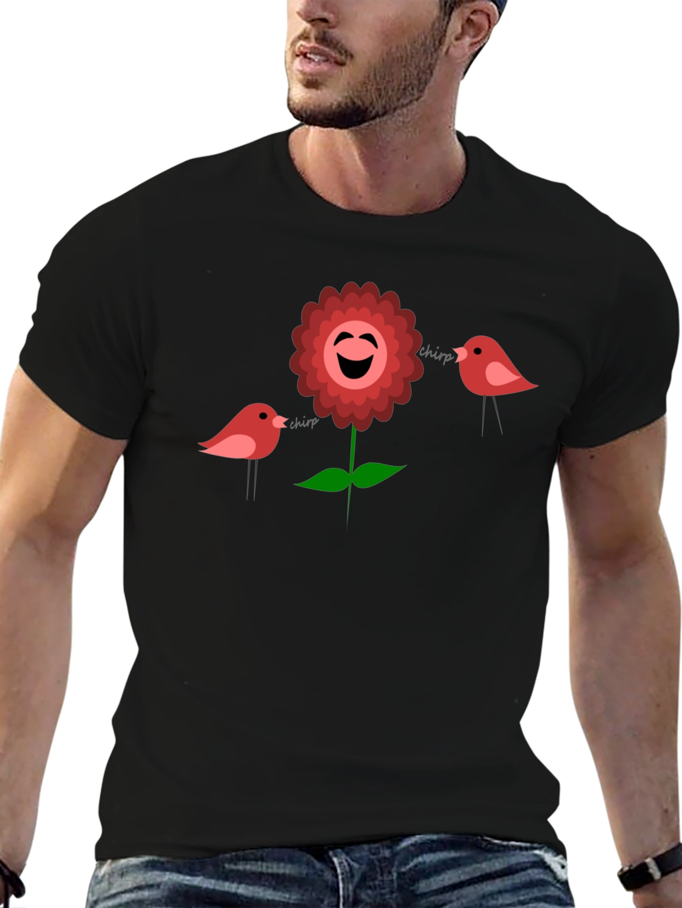 Cheerful Flower & Birds Graphic Tee