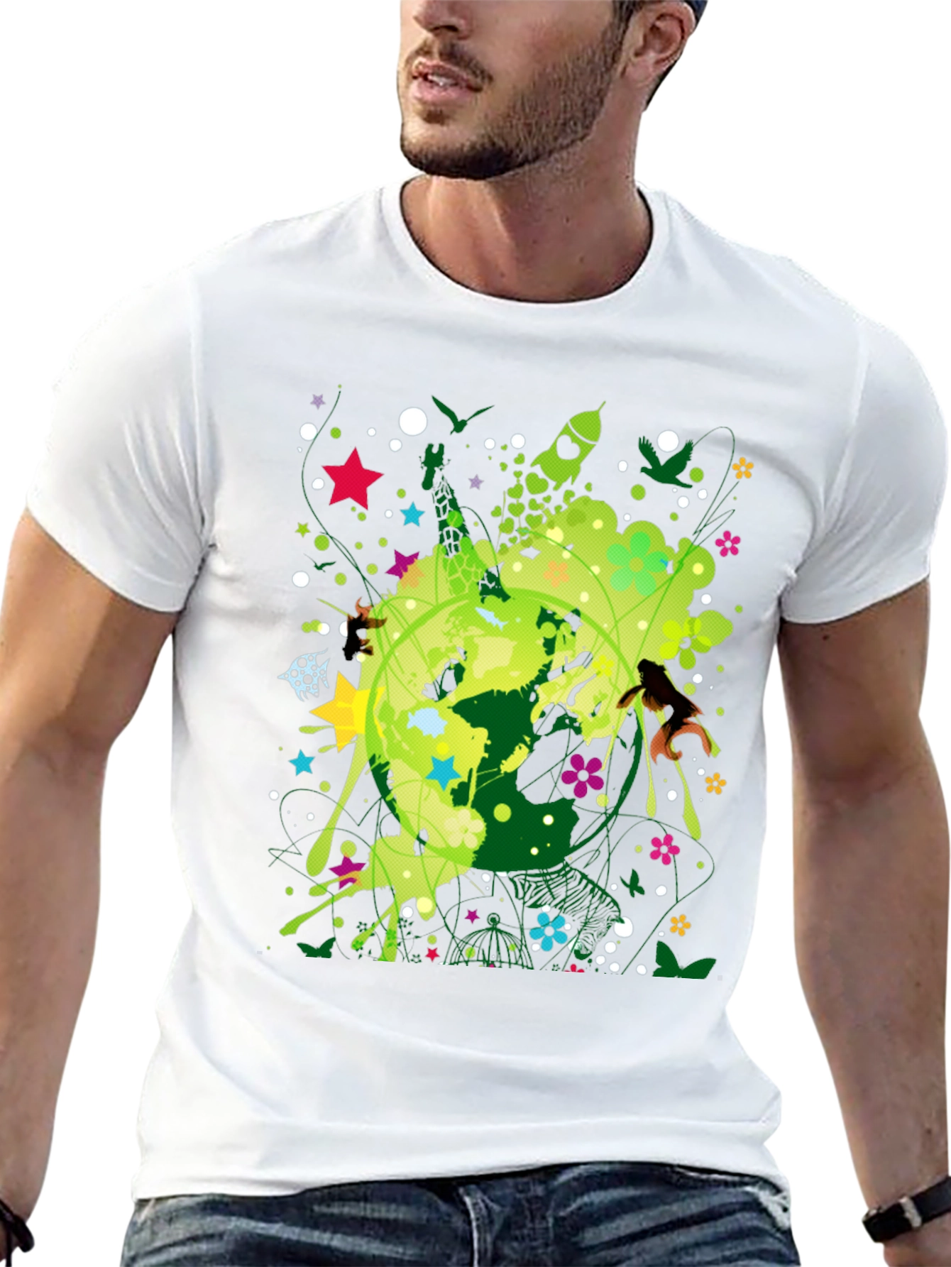 Abstract Earth Graphic Black T-Shirt