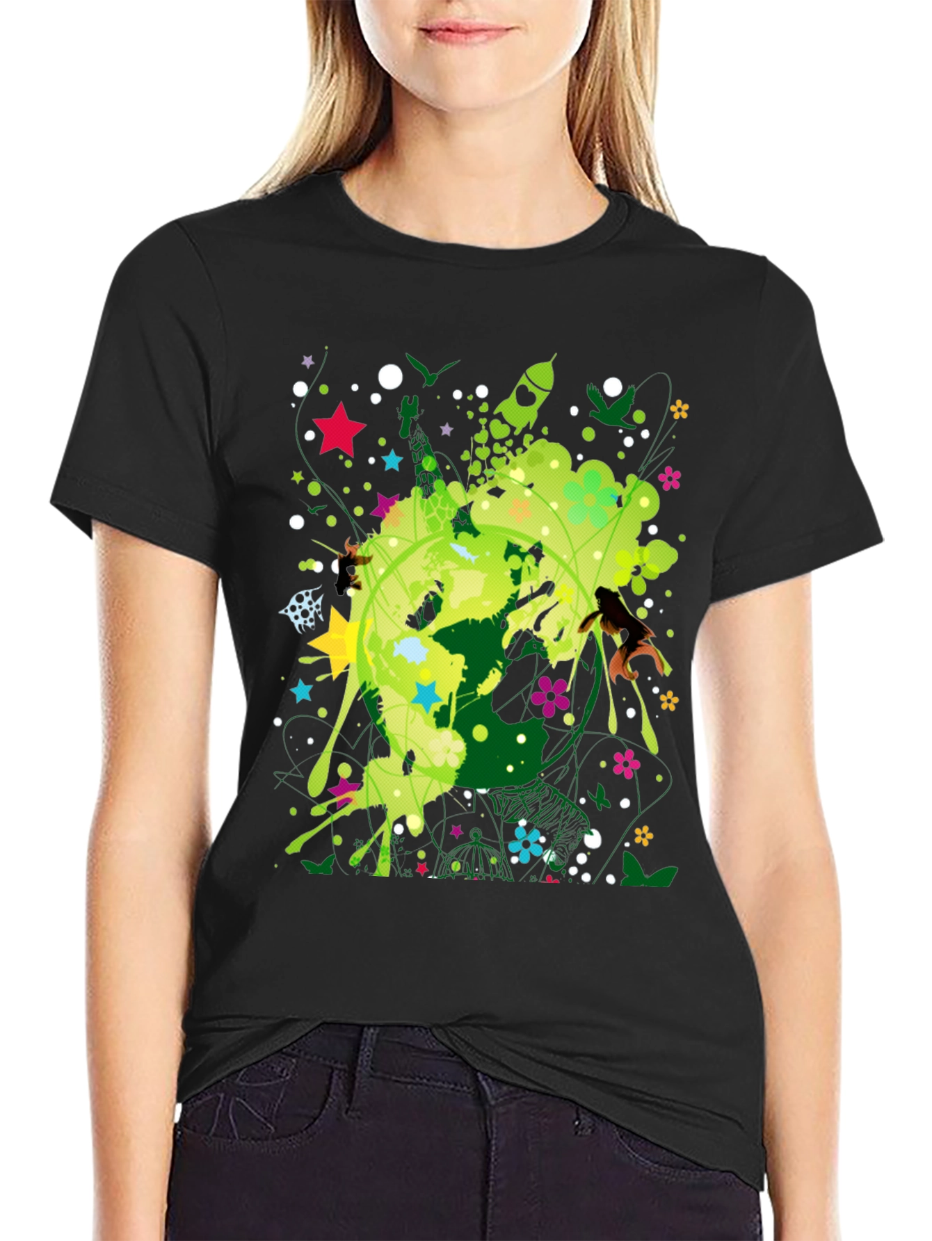 Abstract Earth Graphic Black T-Shirt