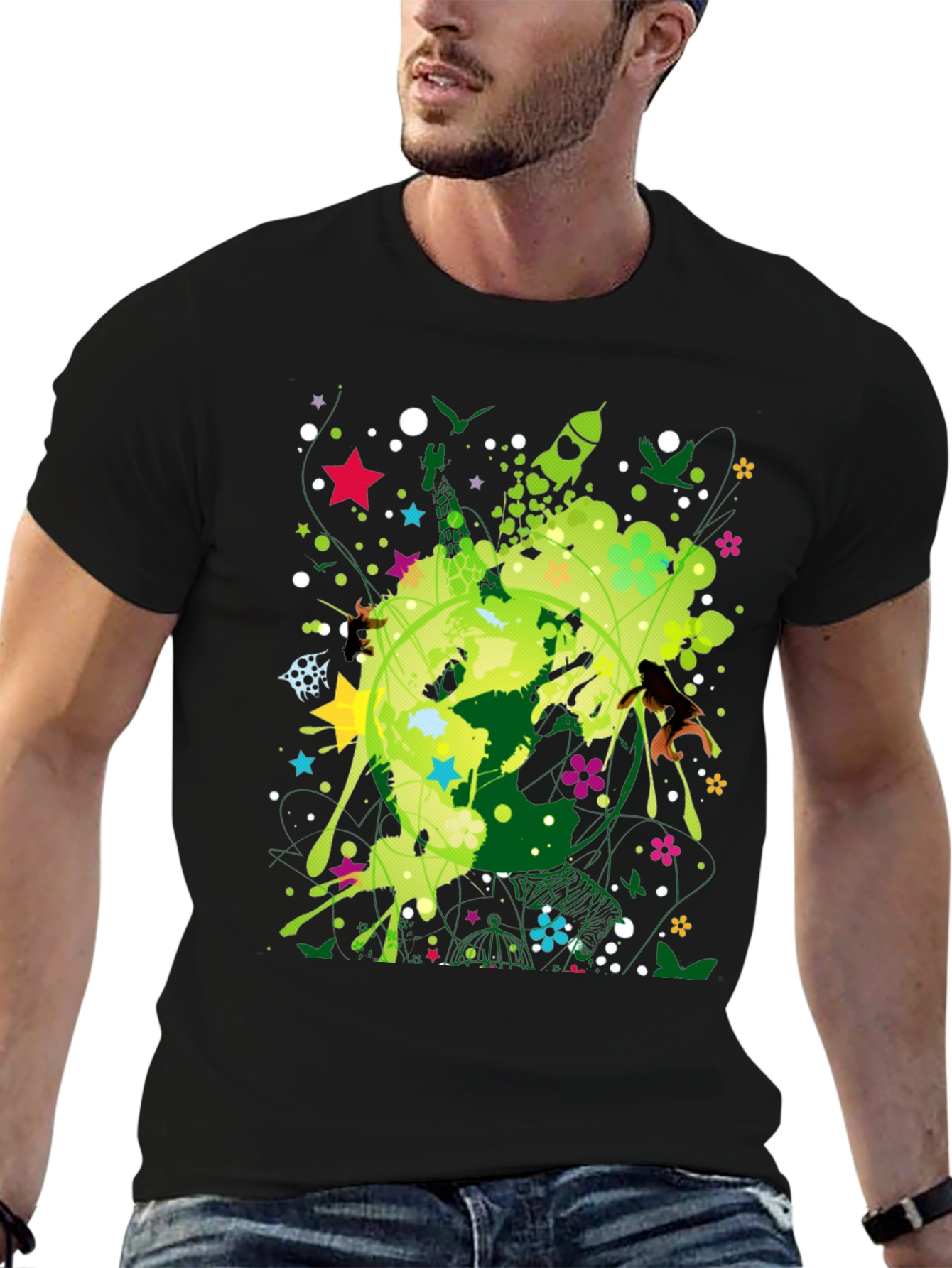 Abstract Earth Graphic Black T-Shirt