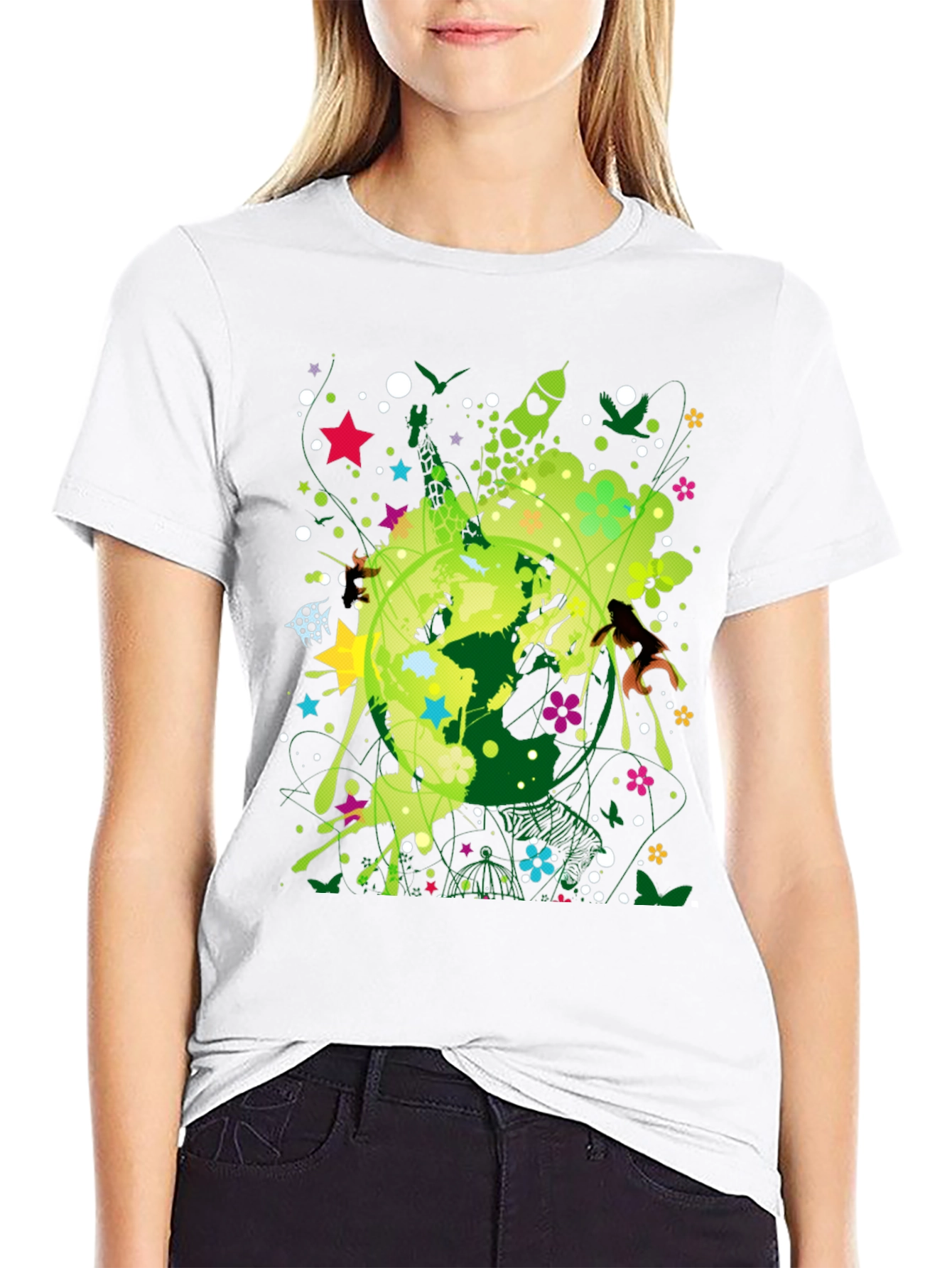 Abstract Earth Graphic Black T-Shirt