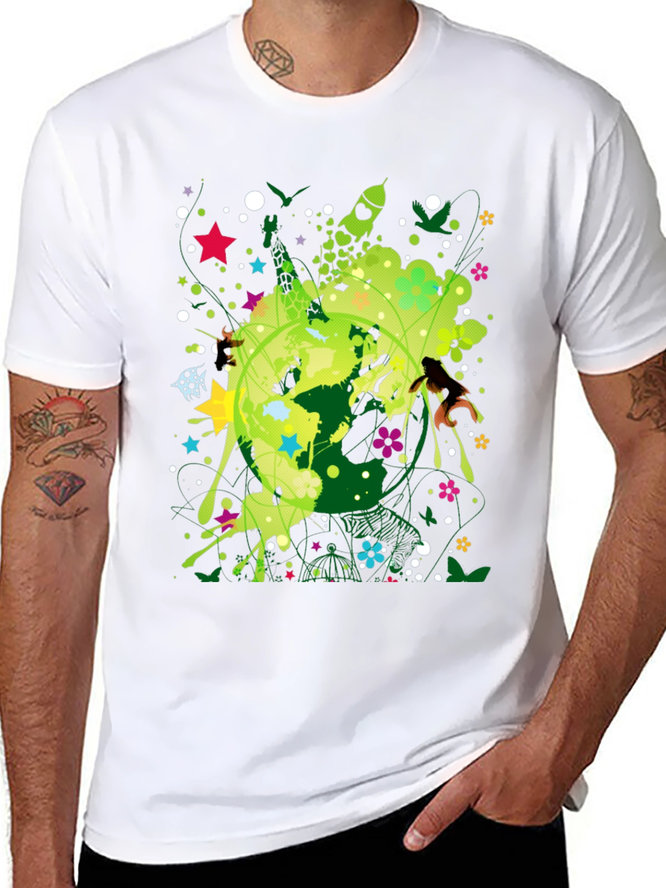 Abstract Earth Graphic Black T-Shirt