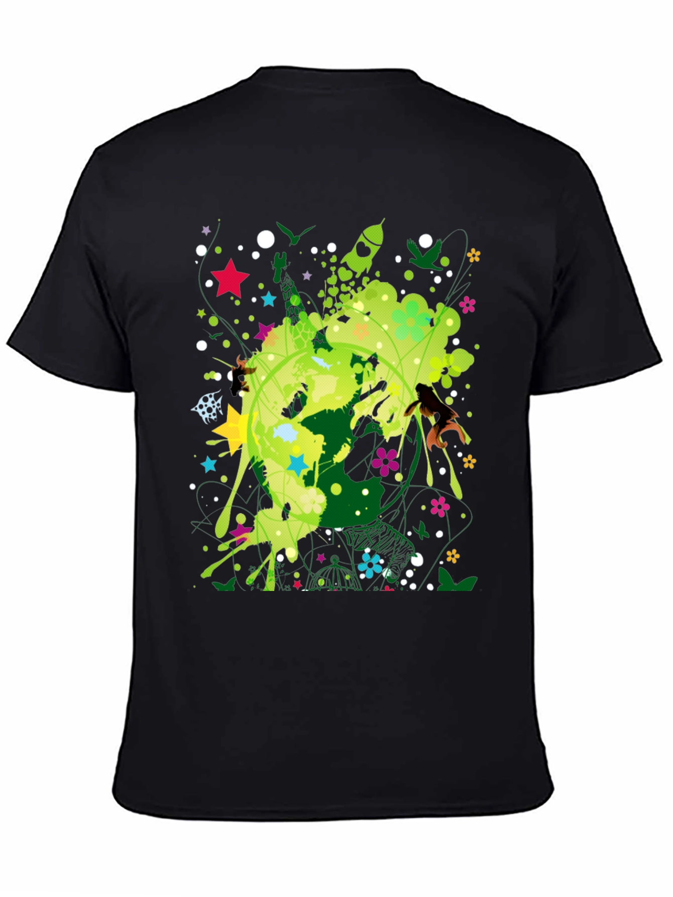 Abstract Earth Graphic Black T-Shirt