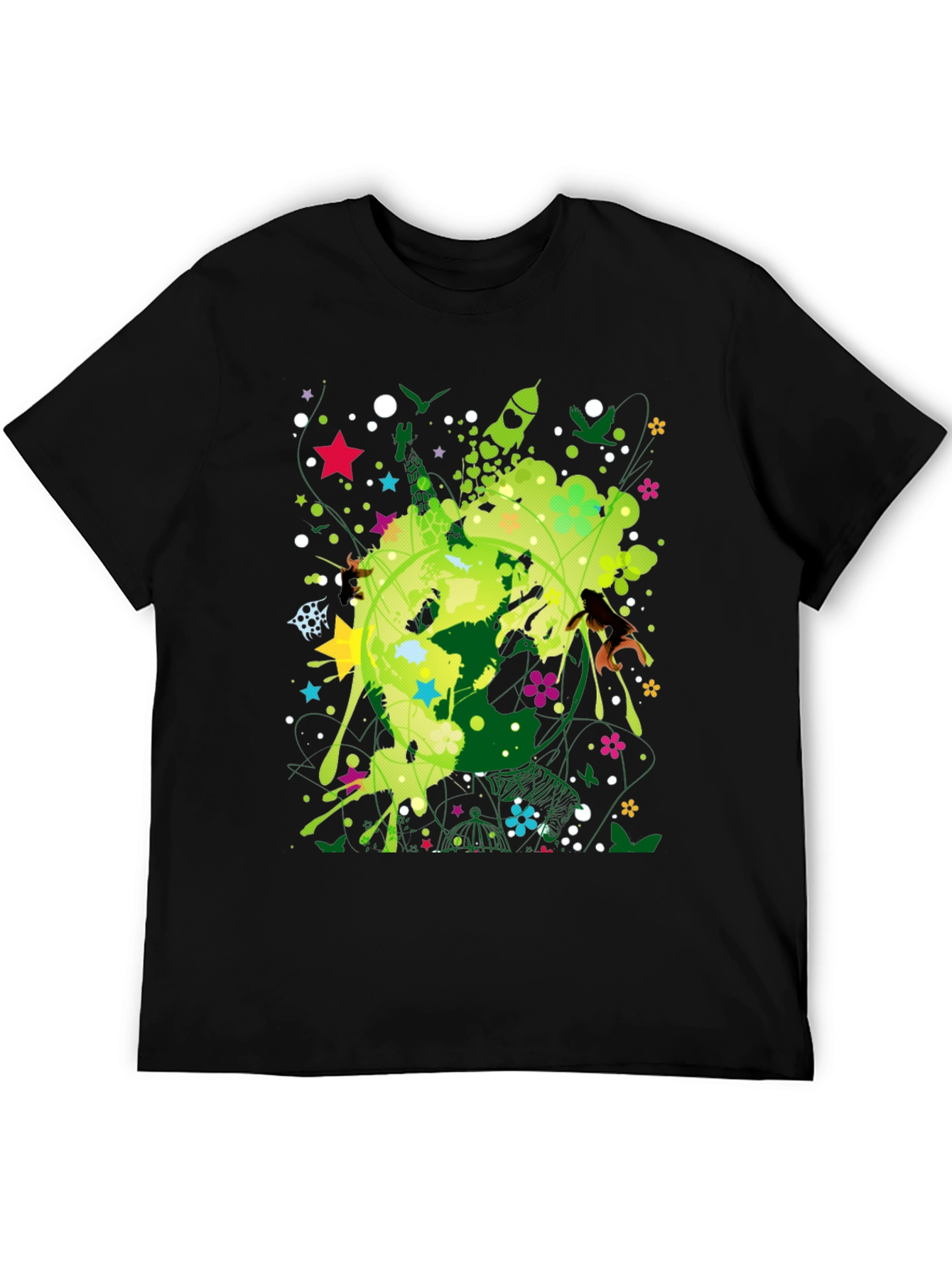 Abstract Earth Graphic Black T-Shirt