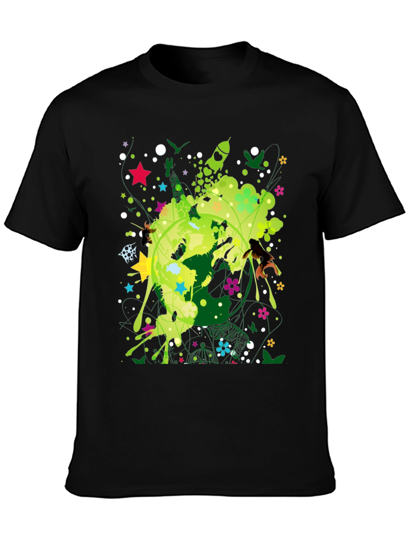 Abstract Earth Graphic Black T-Shirt