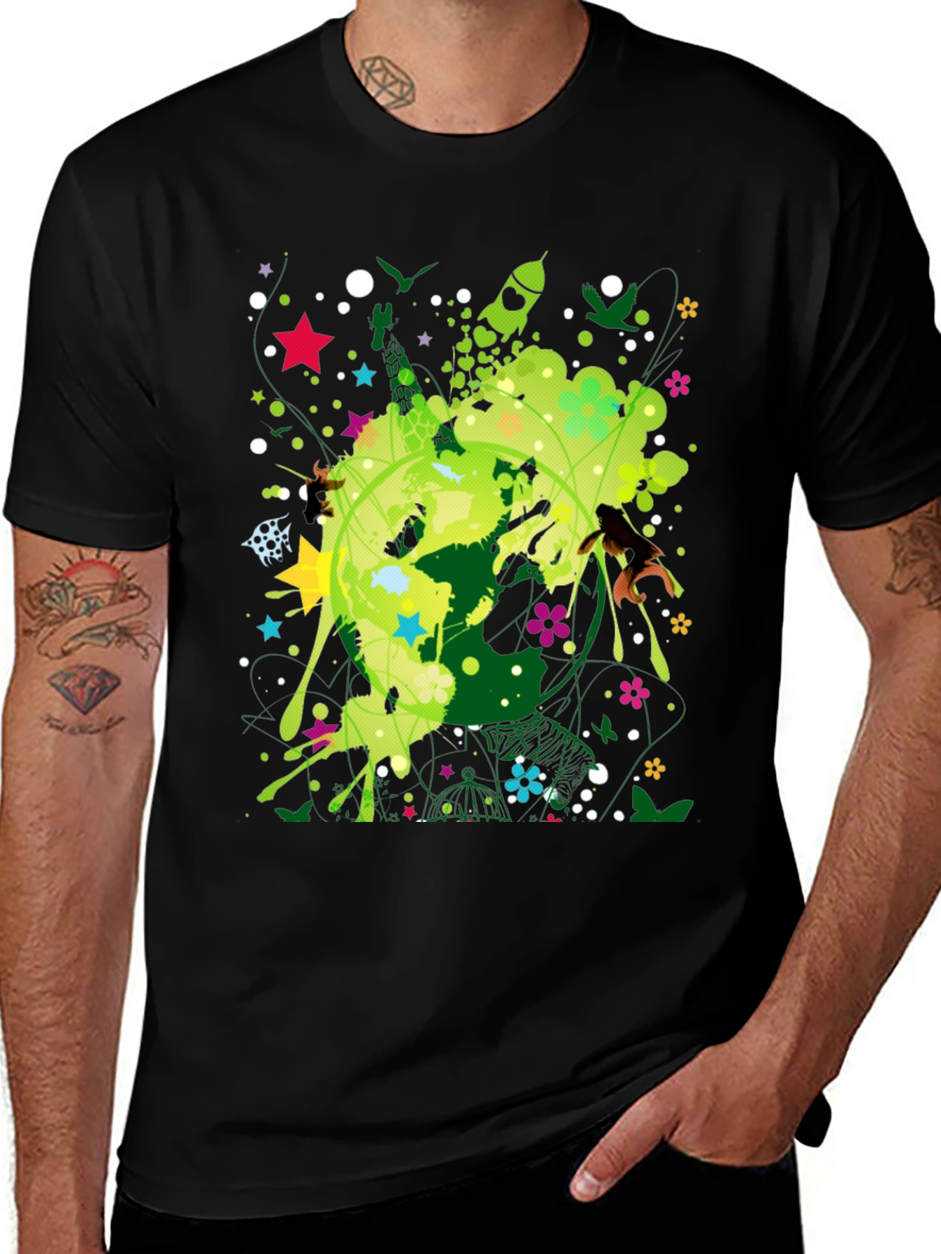 Abstract Earth Graphic Black T-Shirt