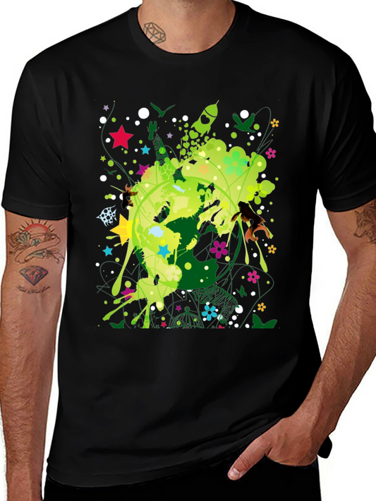 Abstract Earth Graphic Black T-Shirt