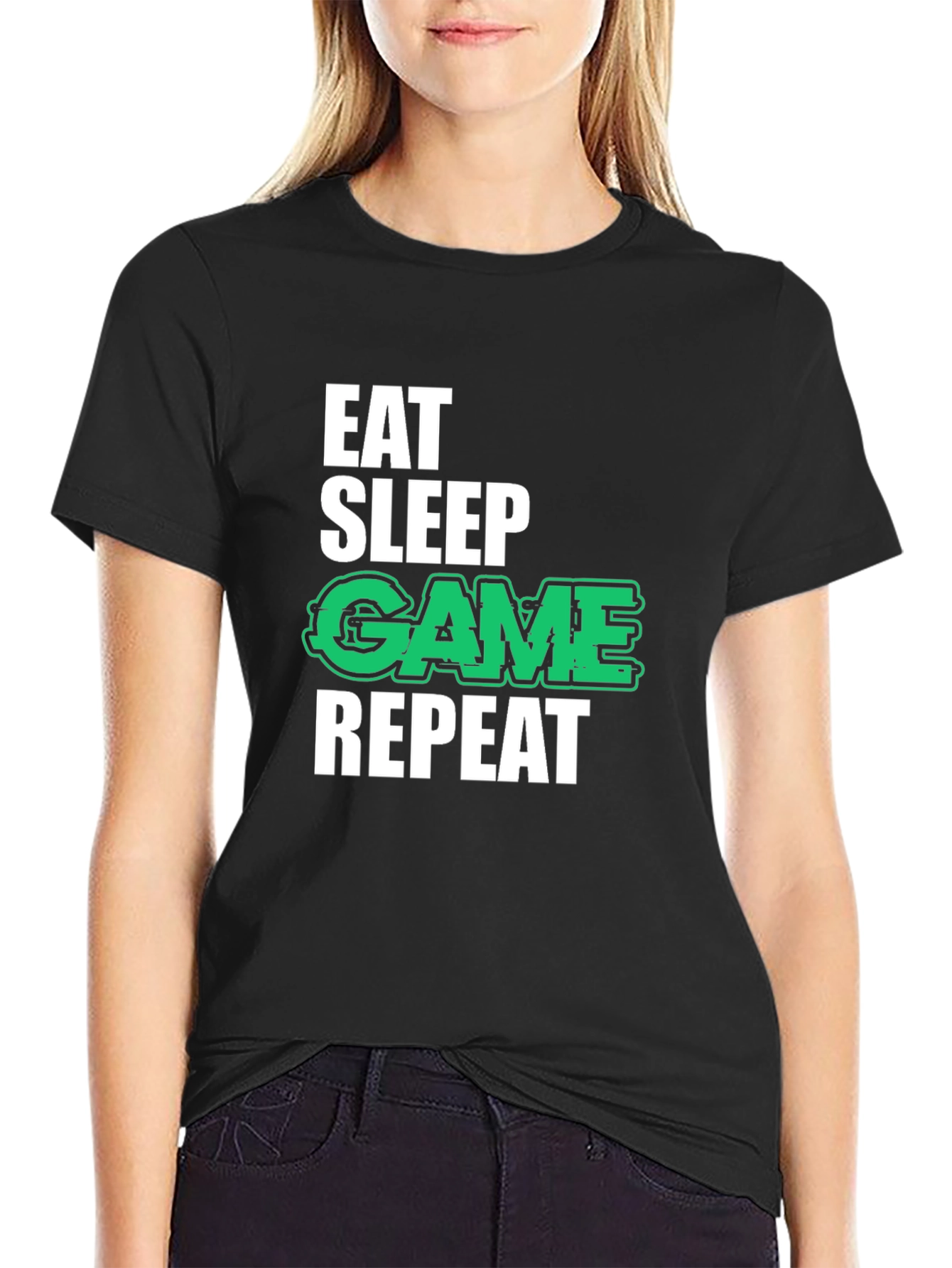 Eat Sleep Game Repeat Black T-Shirt