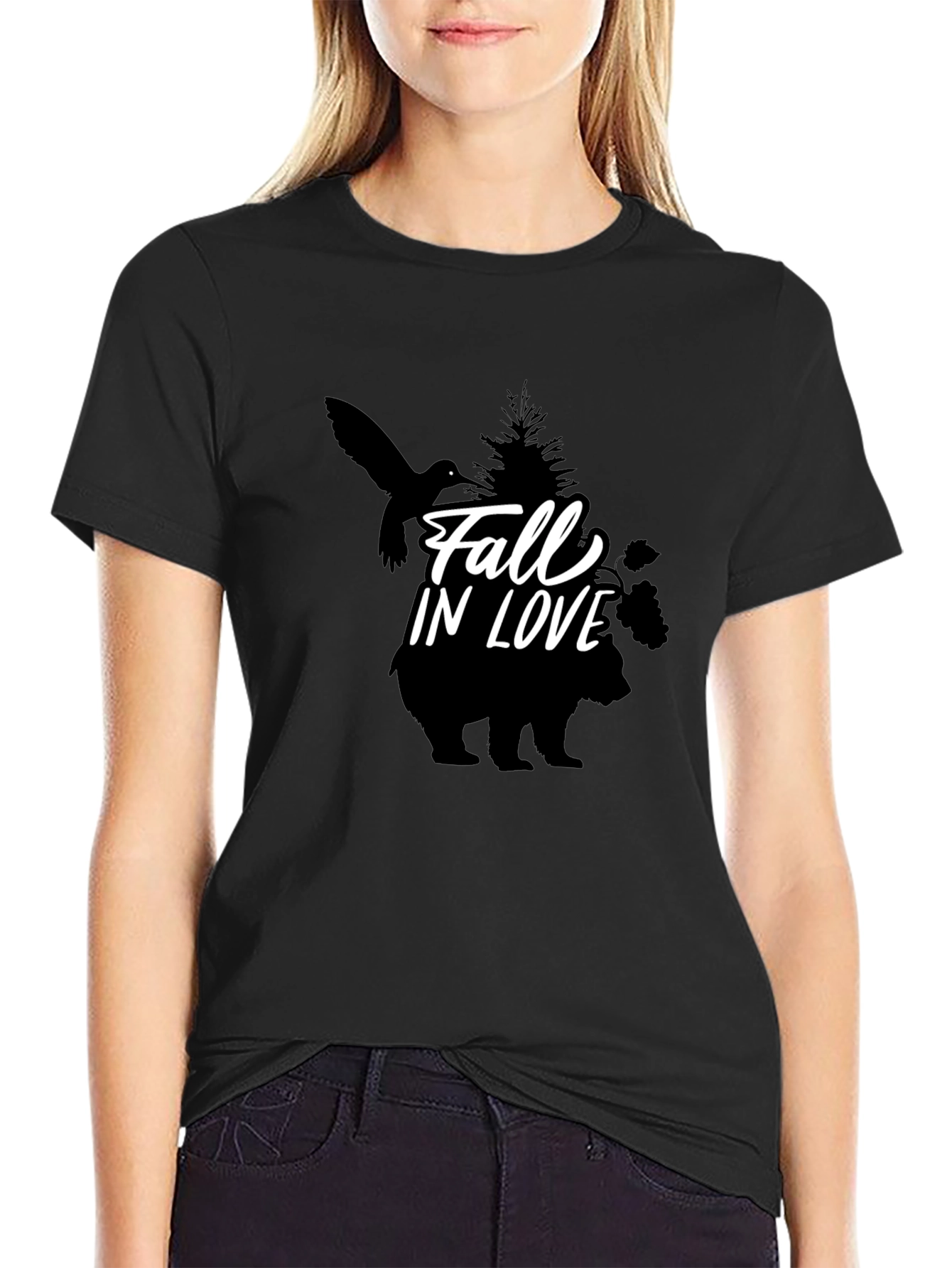 Fall in Love Graphic Black T-Shirt