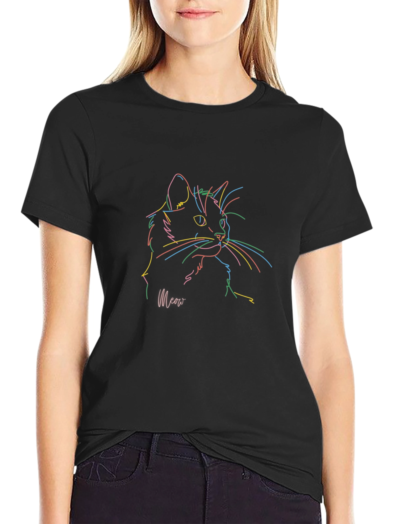 Cool Cat Line Art T-Shirt - Soft Cotton Blend
