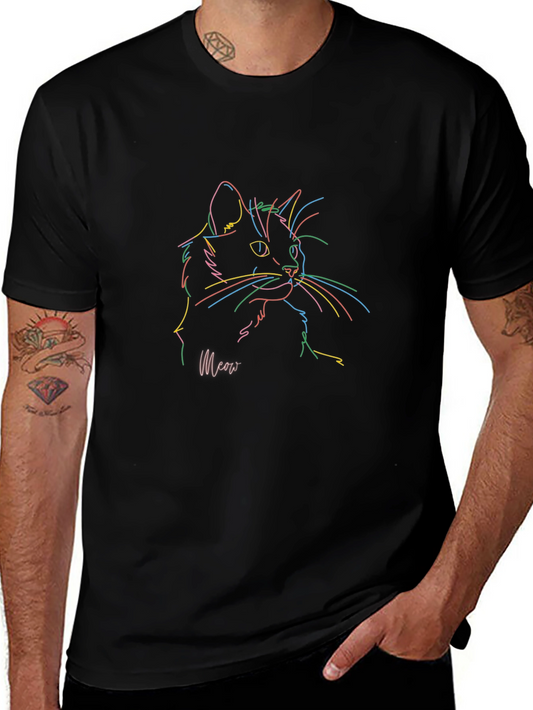 Cool Cat Line Art T-Shirt - Soft Cotton Blend
