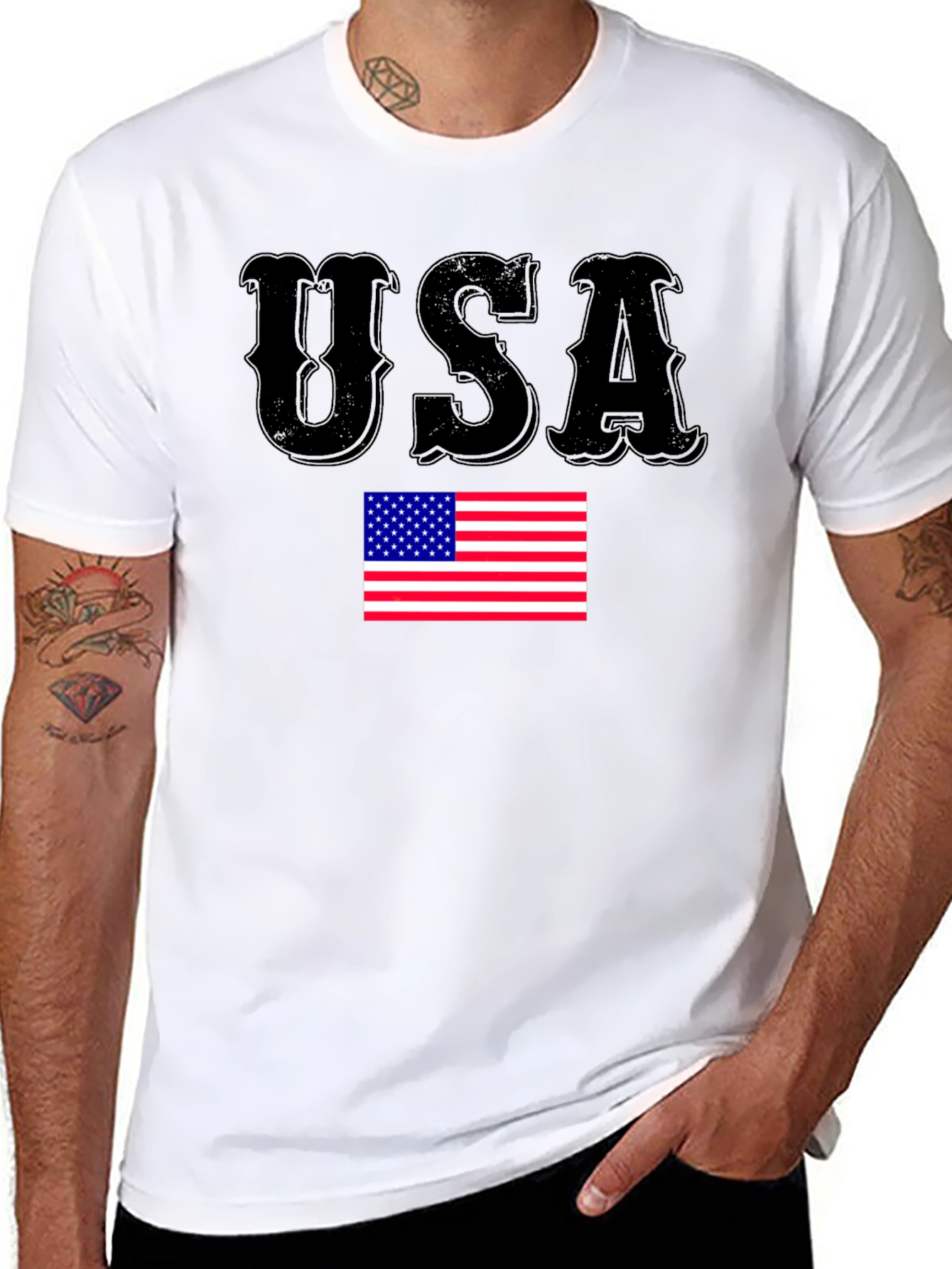 USA Flag Graphic Print Black T-Shirt