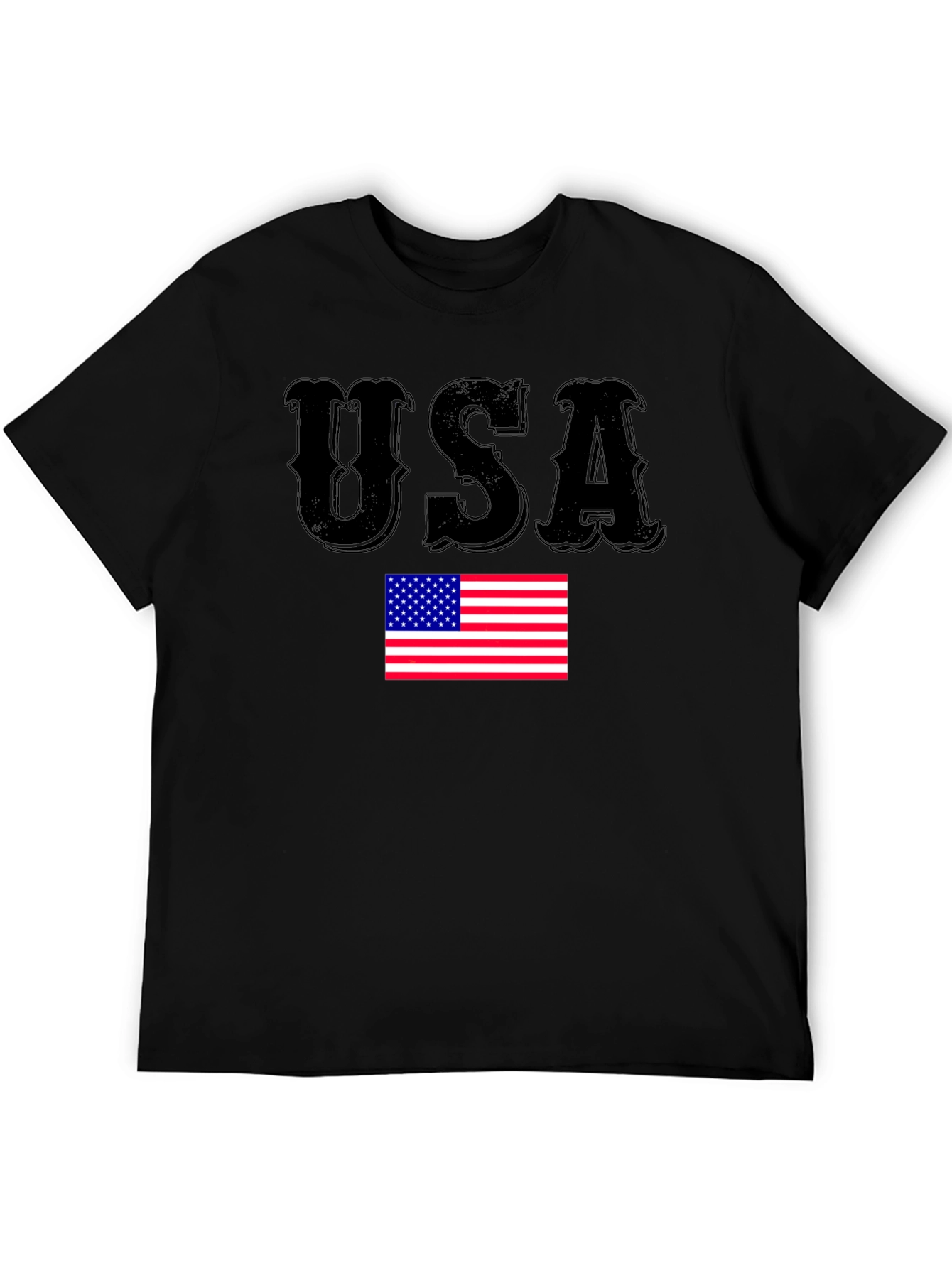 USA Flag Graphic Print Black T-Shirt