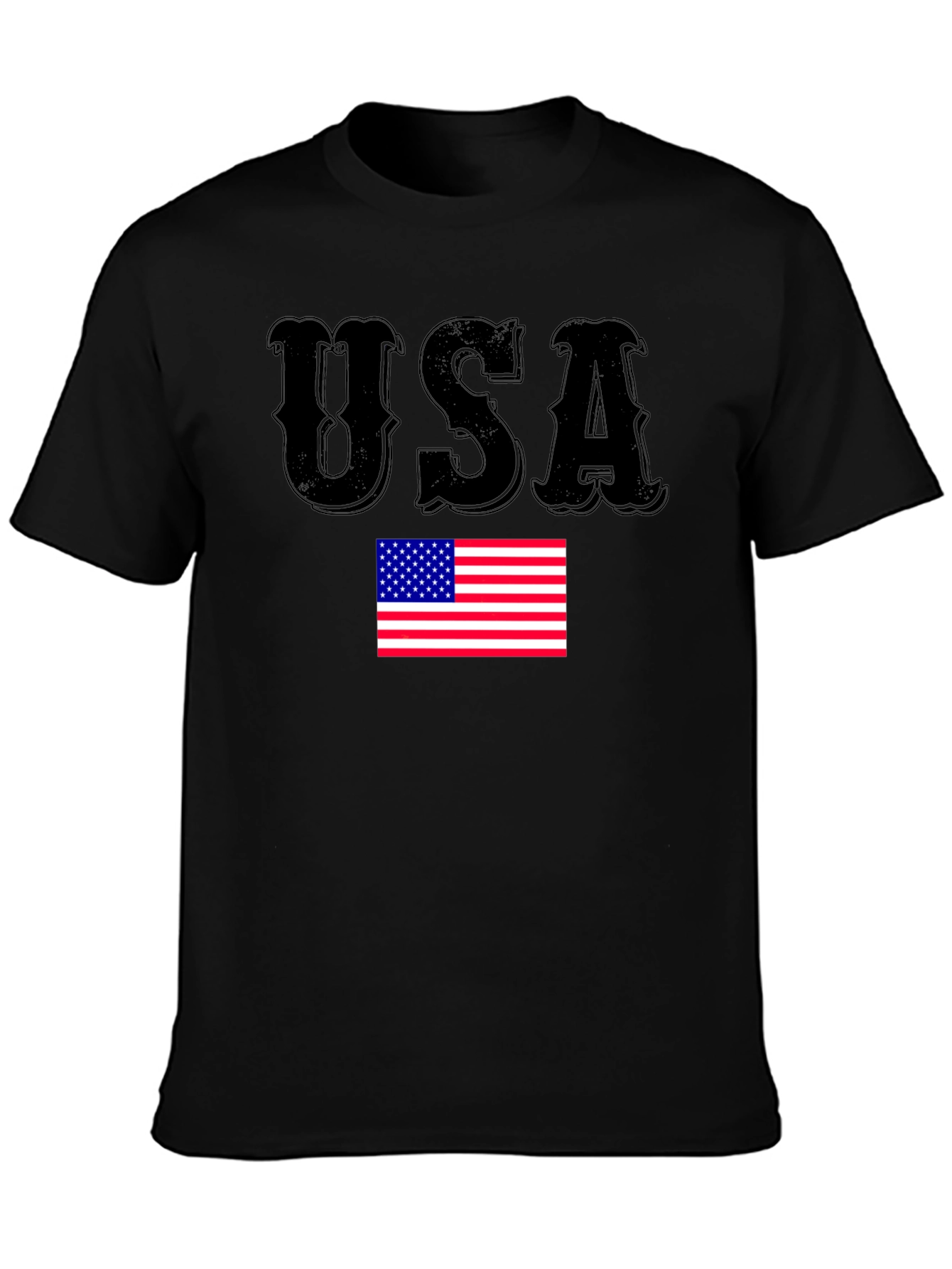USA Flag Graphic Print Black T-Shirt
