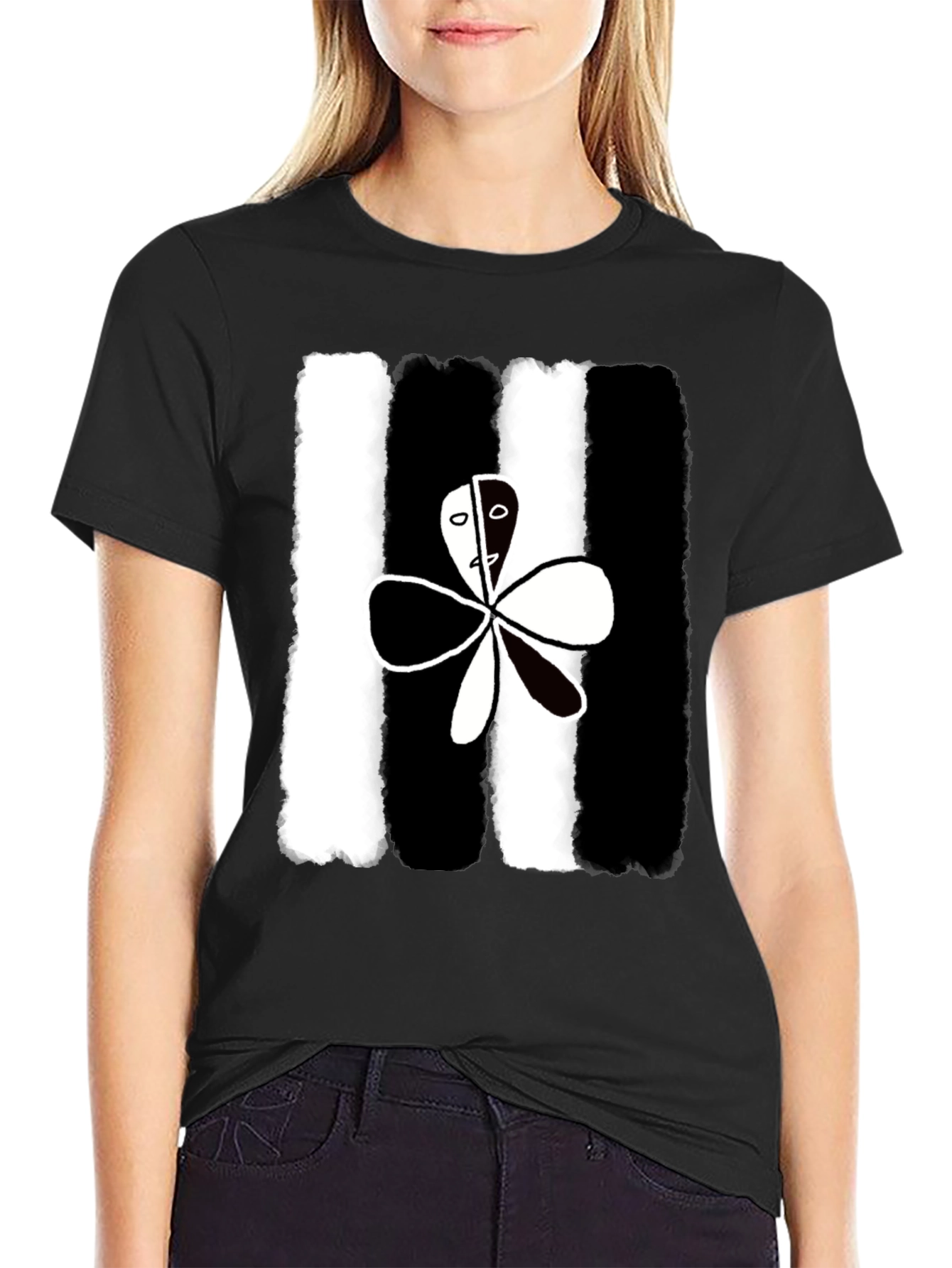 Abstract Yin Yang Flower Graphic Tee