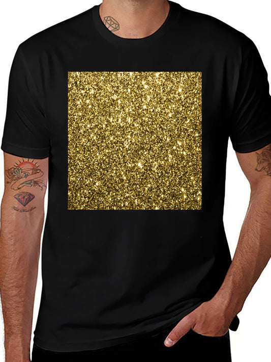 Gold Glitter Print Black T-Shirt