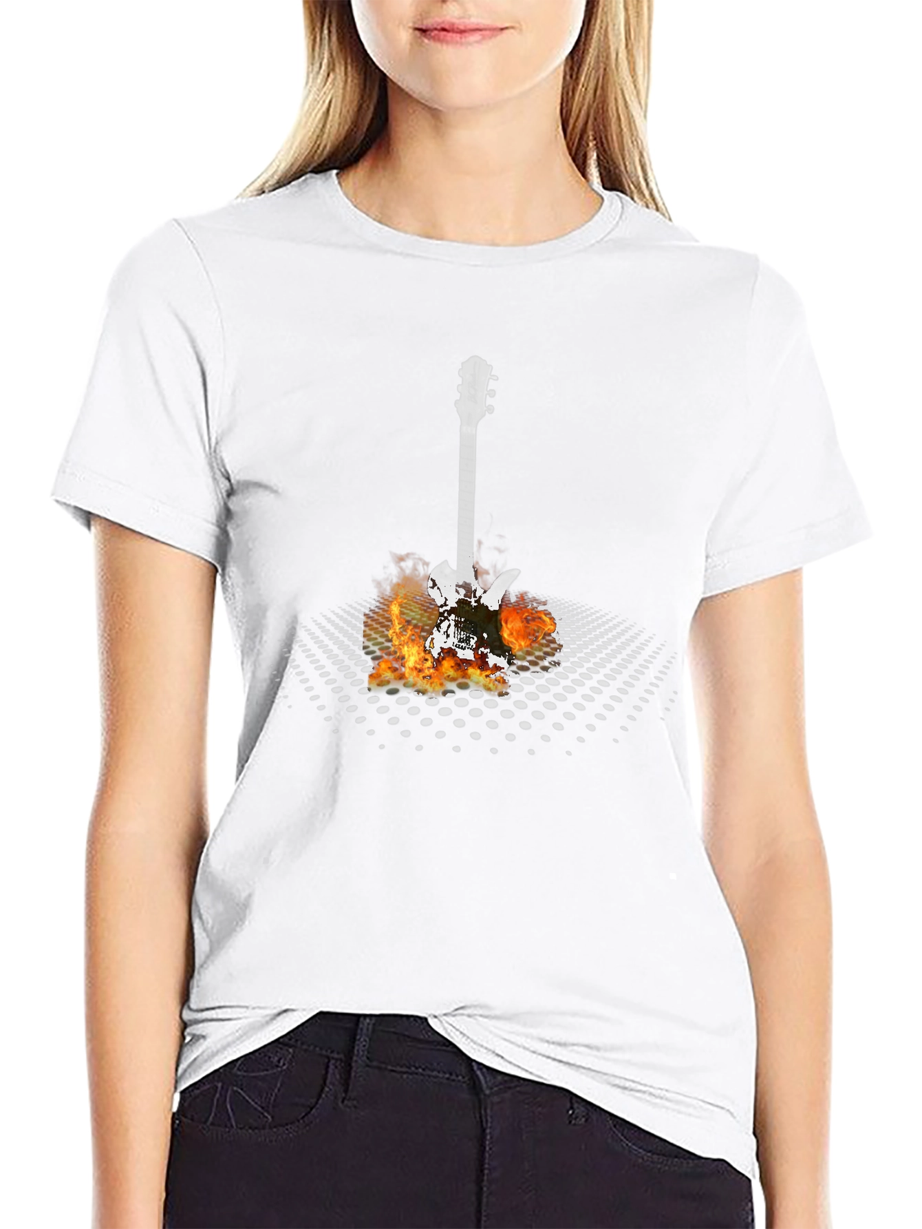 Flaming Guitar Graphic T-Shirt - Rock Concert Ready