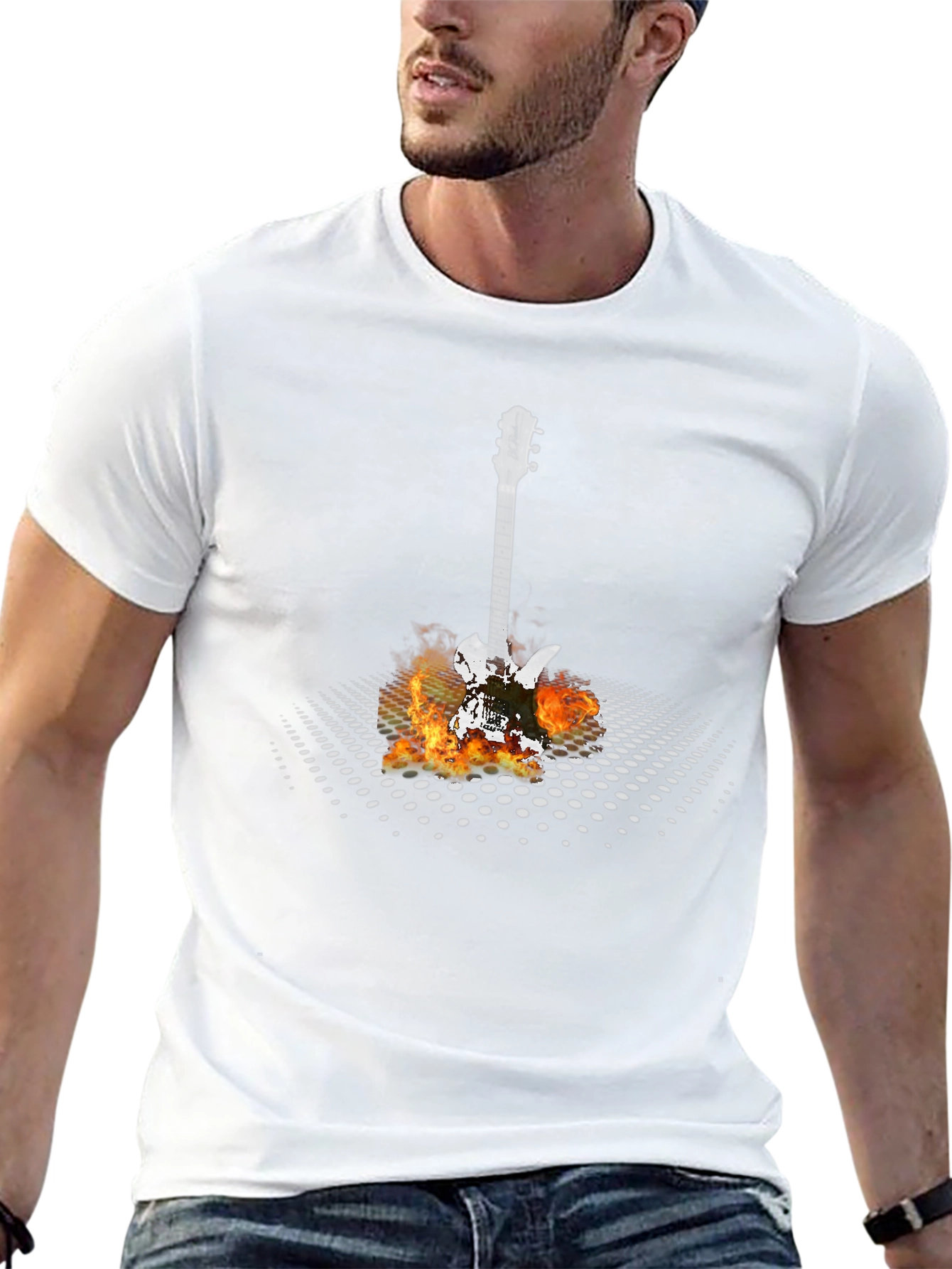 Flaming Guitar Graphic T-Shirt - Rock Concert Ready