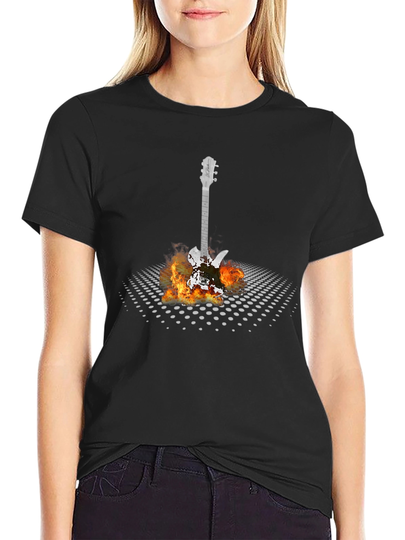 Flaming Guitar Graphic T-Shirt - Rock Concert Ready